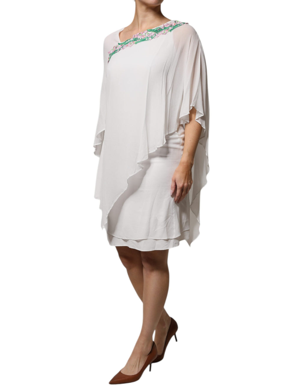 Robe droite en mousseline de viscose à broderies florales blanches Blumarine