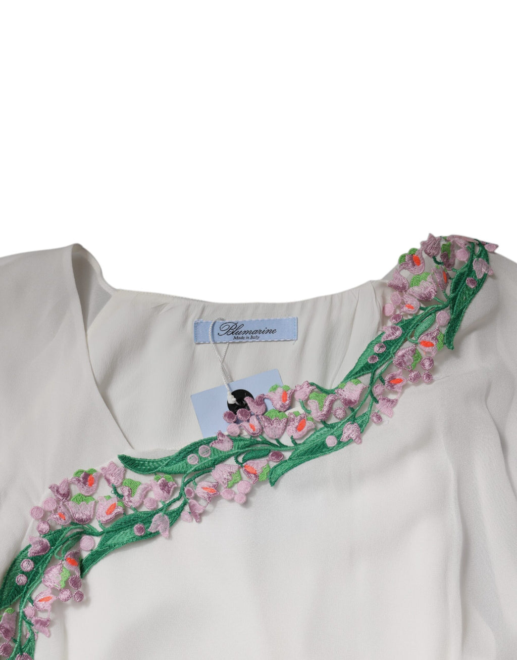 Robe droite en mousseline de viscose à broderies florales blanches Blumarine