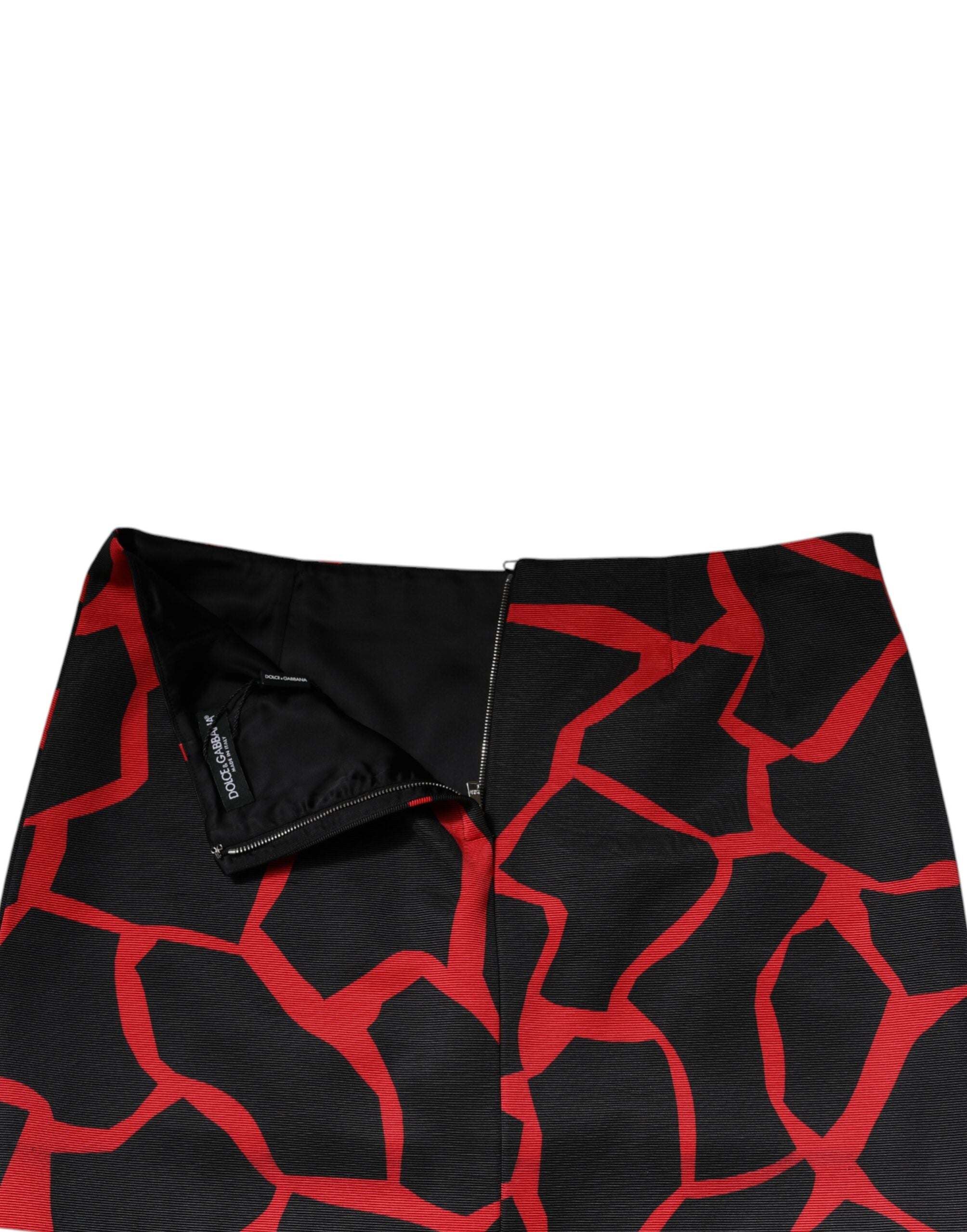 Mini-jupe trapèze taille moyenne à imprimé abstrait noir et rouge Dolce &amp; Gabbana