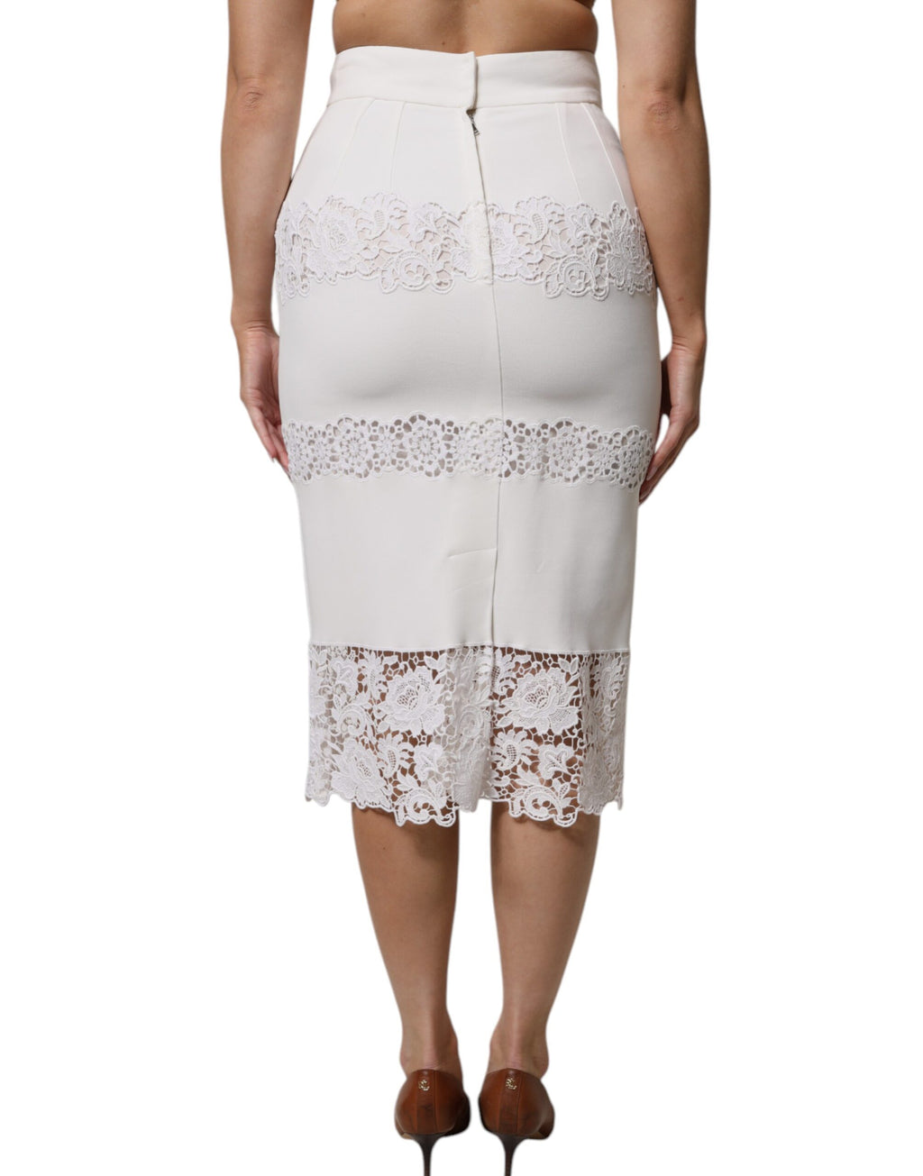 Jupe crayon taille haute en dentelle florale blanche Dolce &amp; Gabbana
