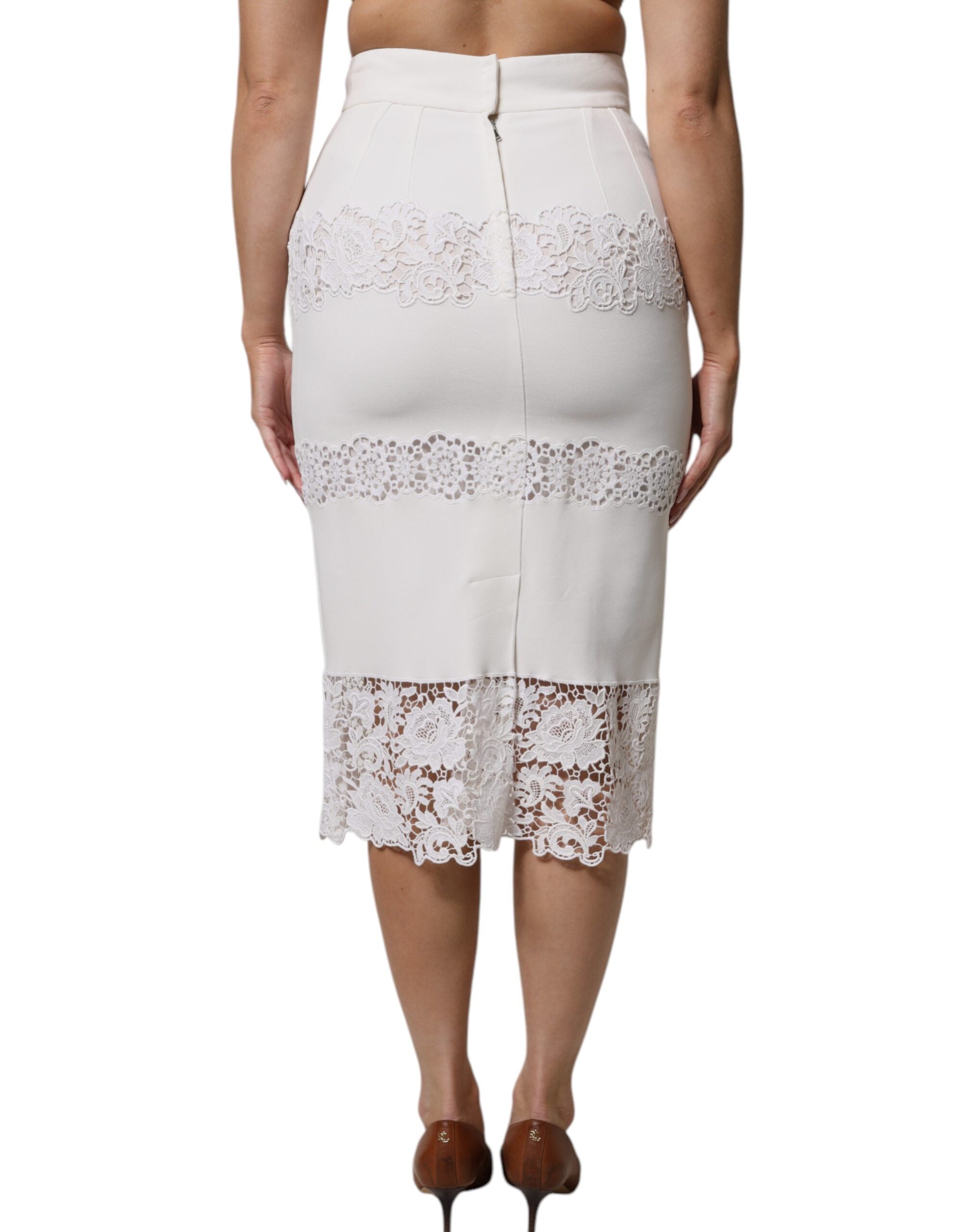 Jupe crayon taille haute en dentelle florale blanche Dolce &amp; Gabbana