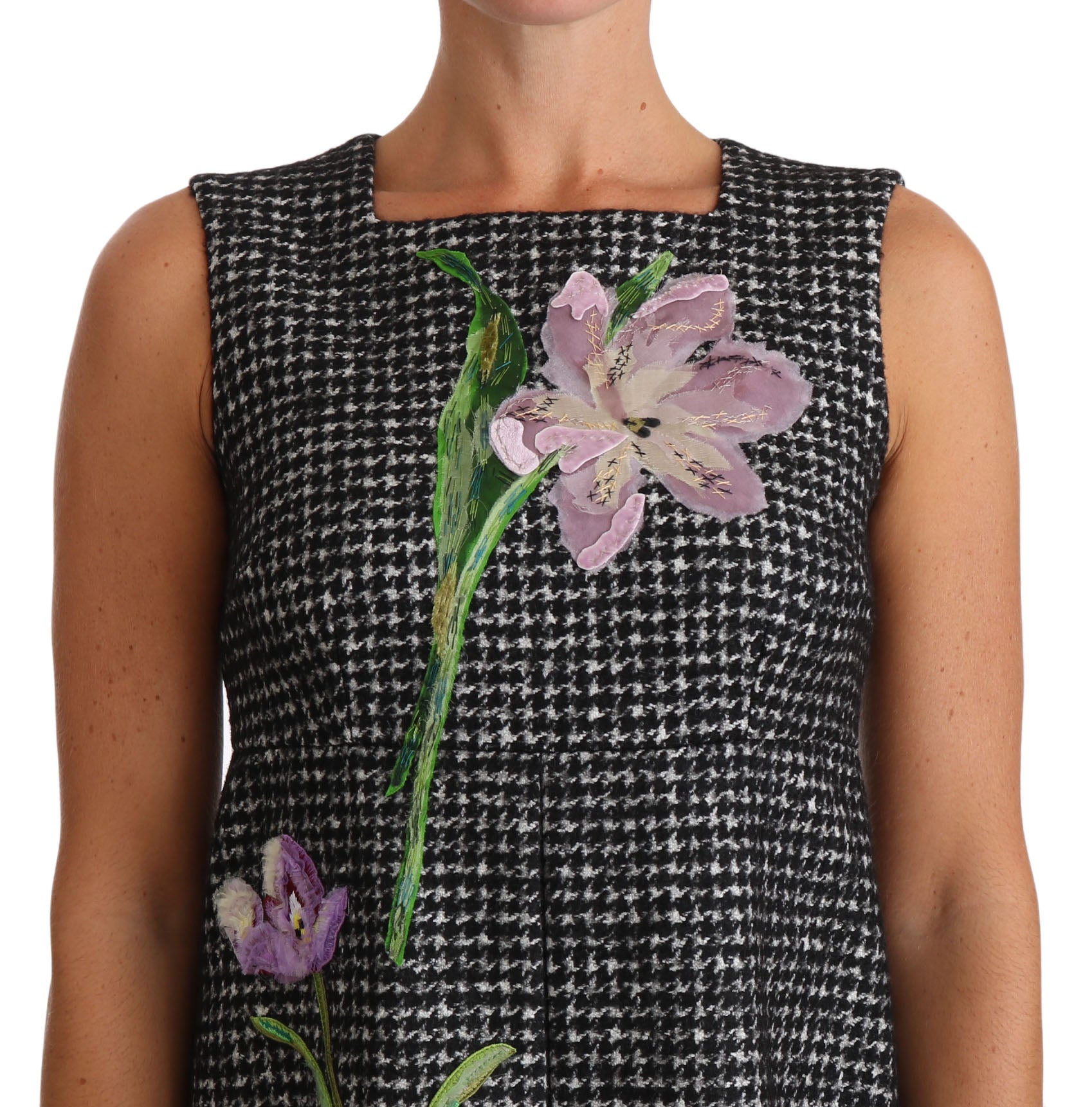 Robe droite à appliqués floraux pied-de-poule Dolce &amp; Gabbana