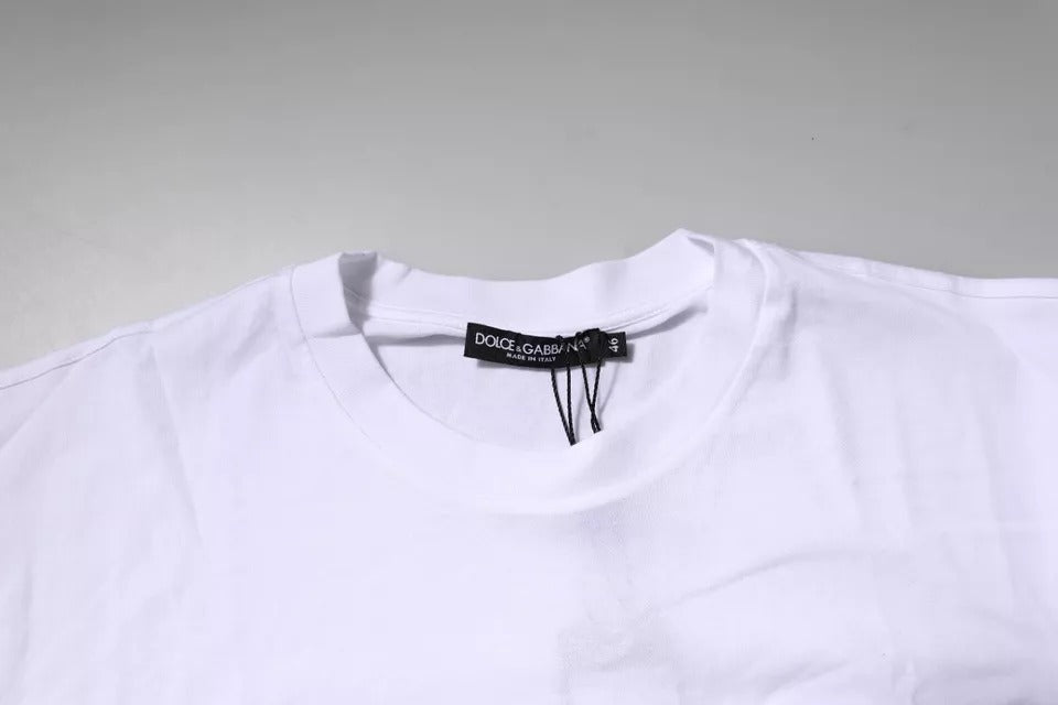 Dolce & Gabbana White Cotton Crew Neck T-shirt with Logo Patch