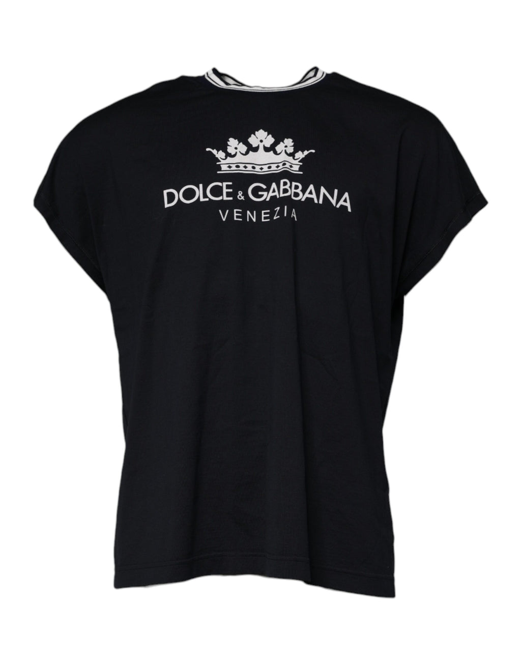 Dolce & Gabbana Dark Blue Cotton Crown Logo Crew Neck T-shirt