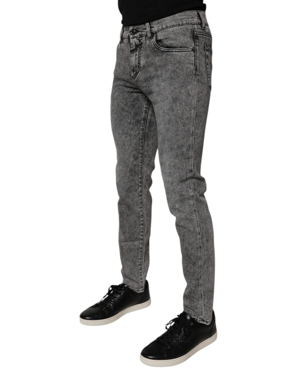 Dolce &amp; Gabbana Dunkelgraue Slim Fit-Jeans aus gewaschener Baumwolle