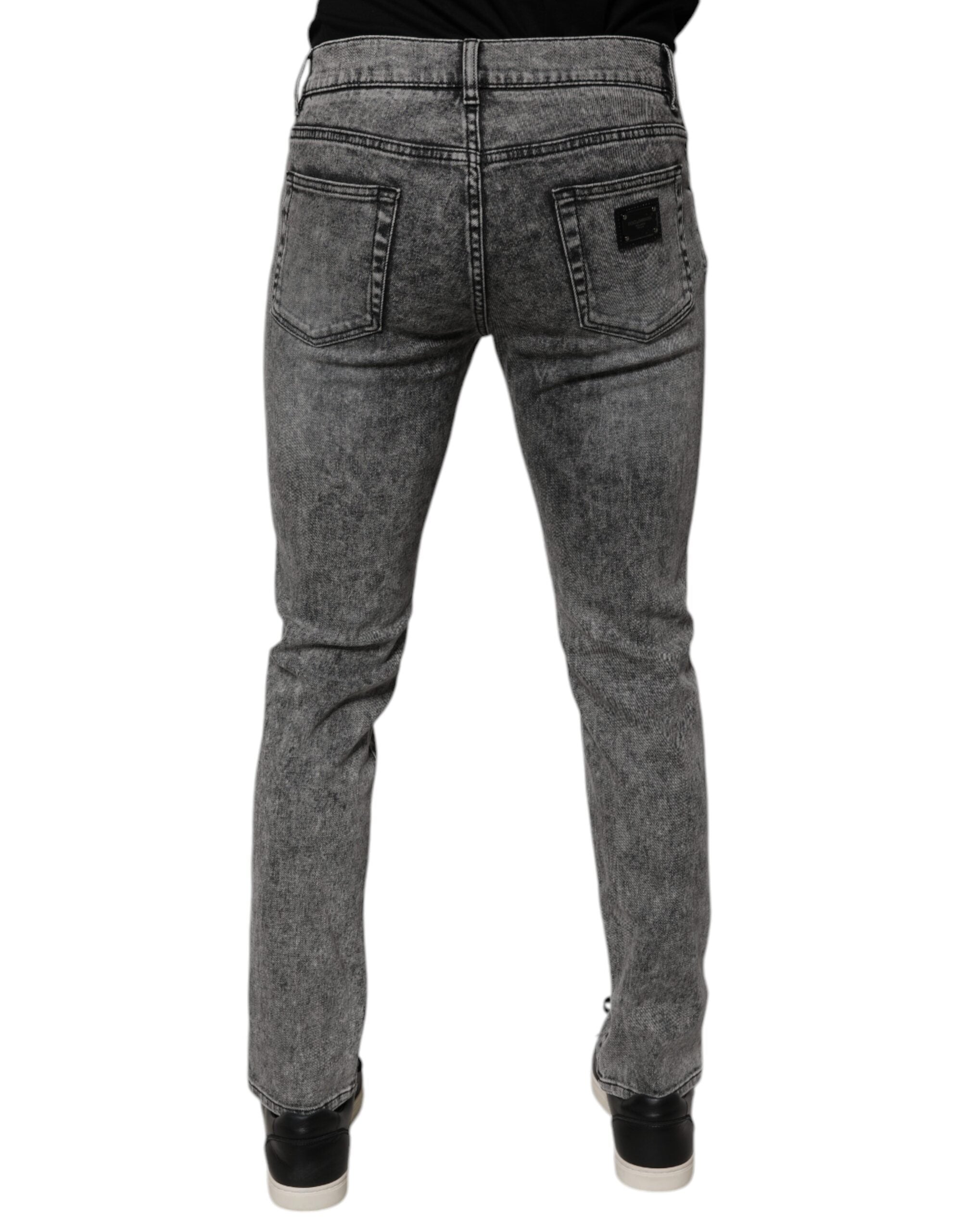 Dolce &amp; Gabbana Dunkelgraue Slim Fit-Jeans aus gewaschener Baumwolle