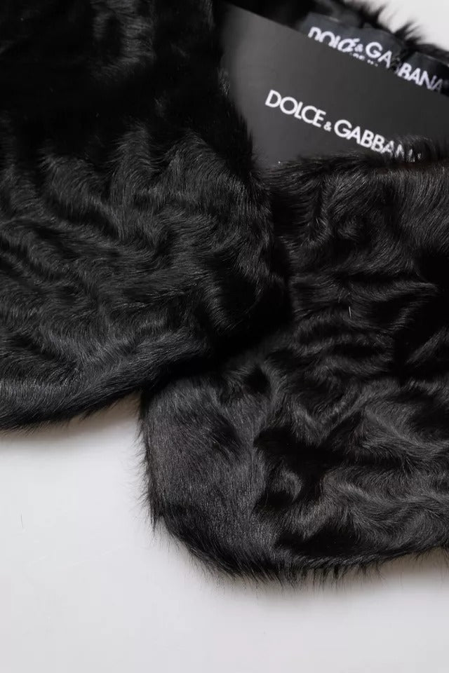 Foulard Dolce &amp; Gabbana en fourrure d'agneau noire pour femme
