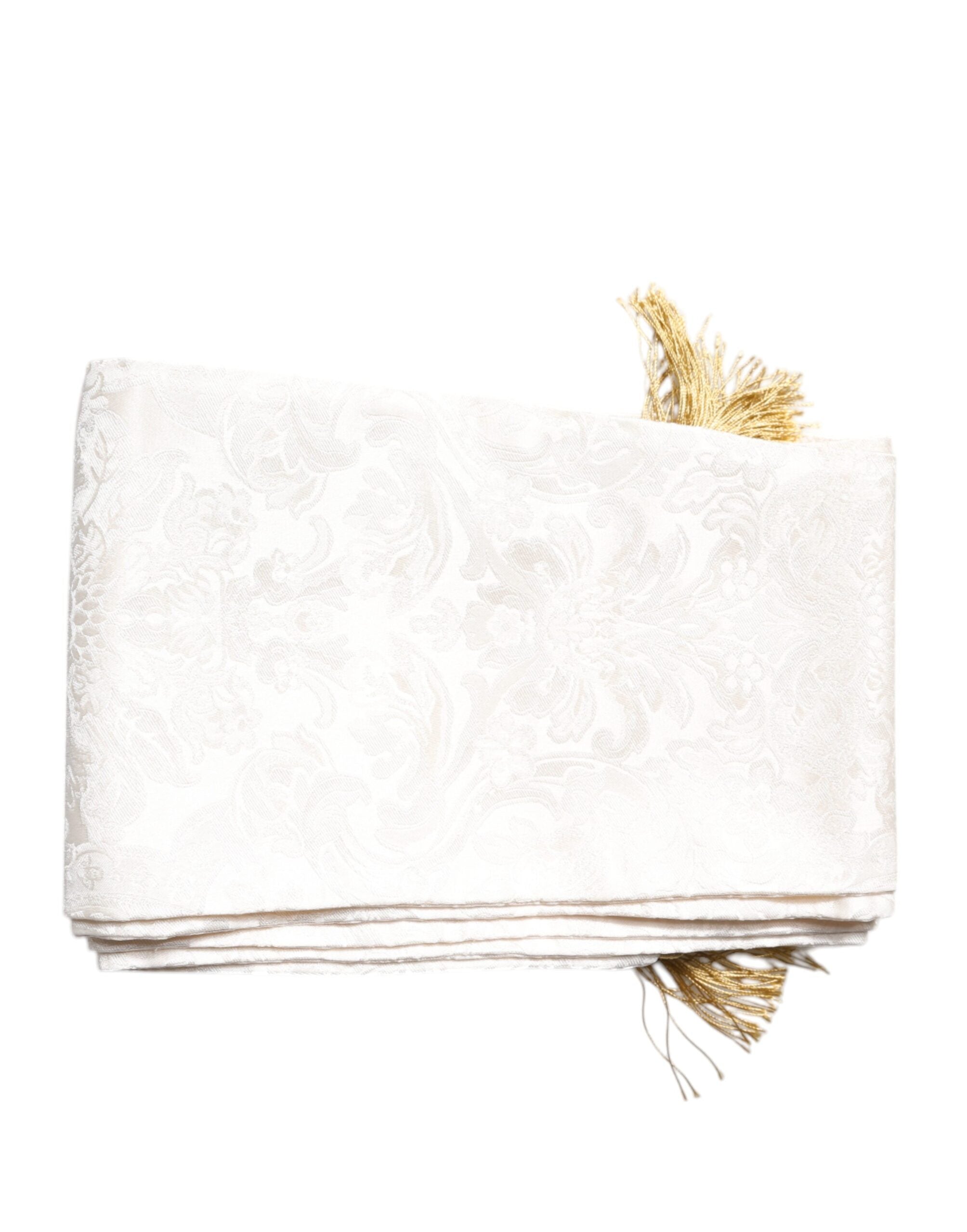 Foulard fin à franges en jacquard floral blanc Dolce &amp; Gabbana