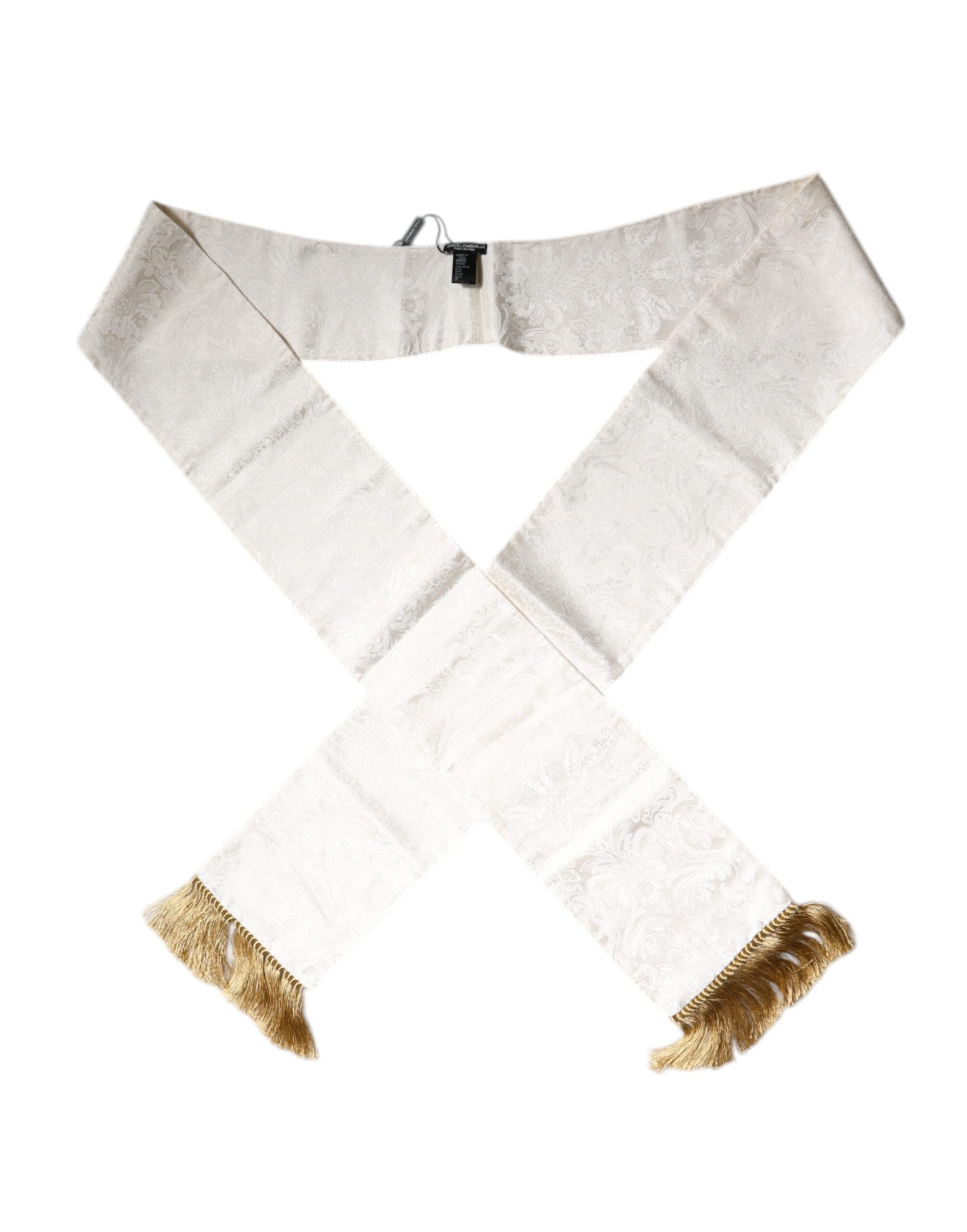 Foulard fin à franges en jacquard floral blanc Dolce &amp; Gabbana