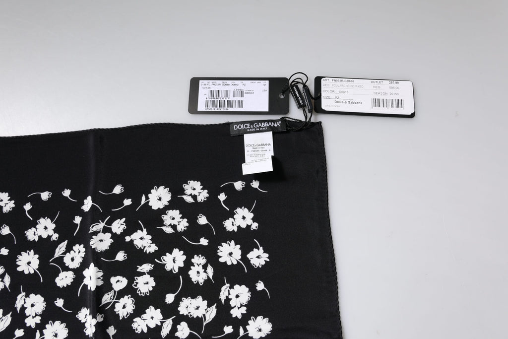 Foulard châle carré en soie à fleurs noires Dolce &amp; Gabbana