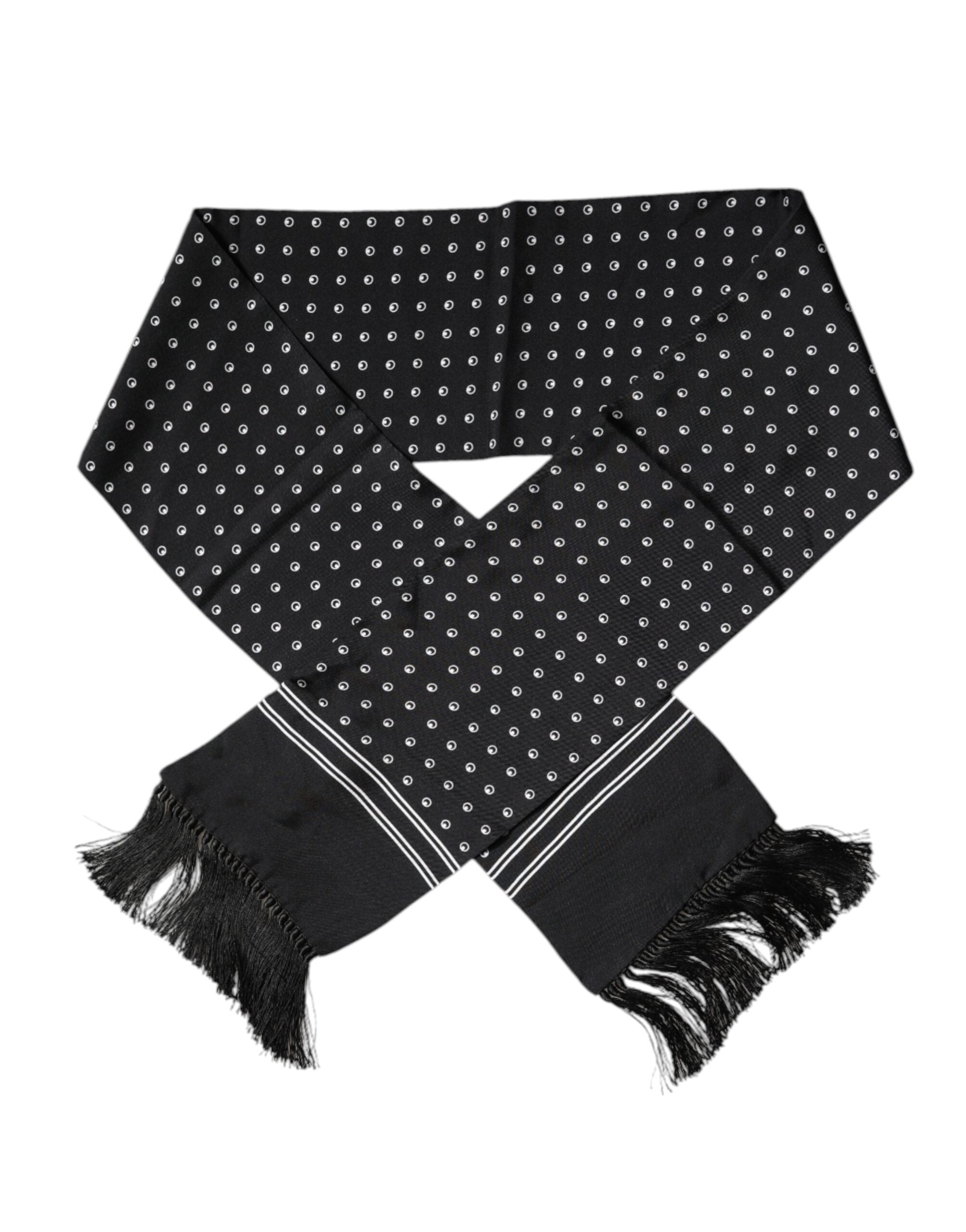 Foulard fin à franges en soie à pois noirs et blancs Dolce &amp; Gabbana