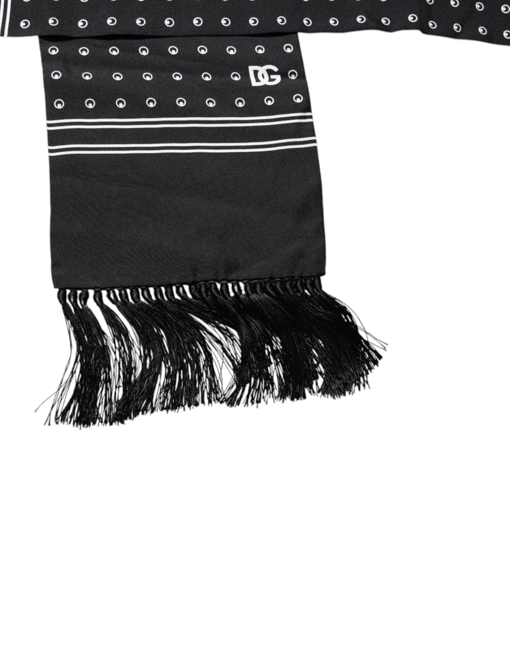 Foulard fin à franges en soie à pois noirs et blancs Dolce &amp; Gabbana