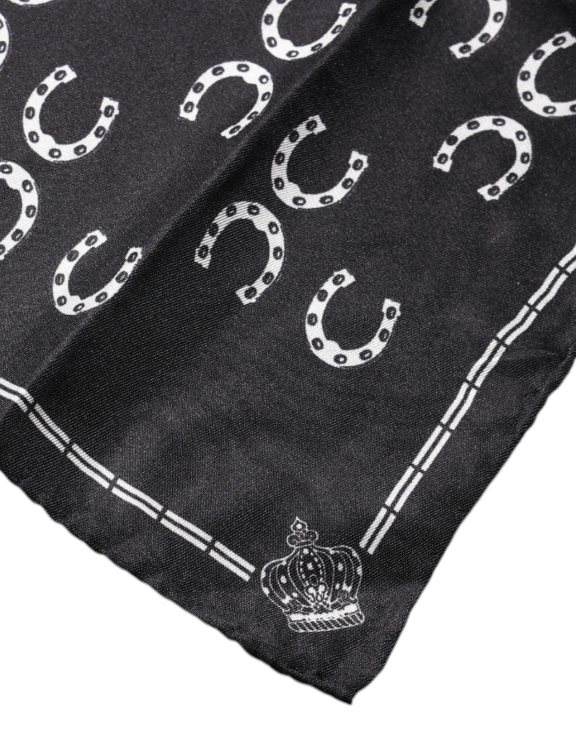 Foulard carré en soie à motif fer à cheval noir Dolce &amp; Gabbana
