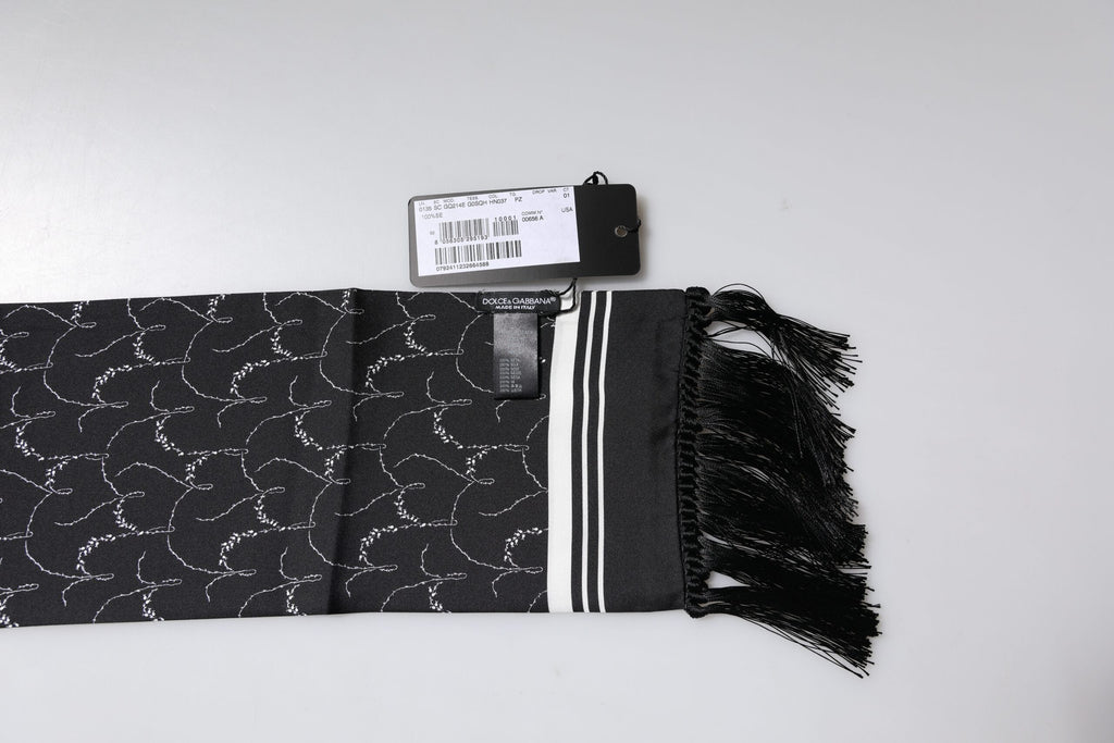 Foulard châle à franges fines noires à motifs Dolce &amp; Gabbana
