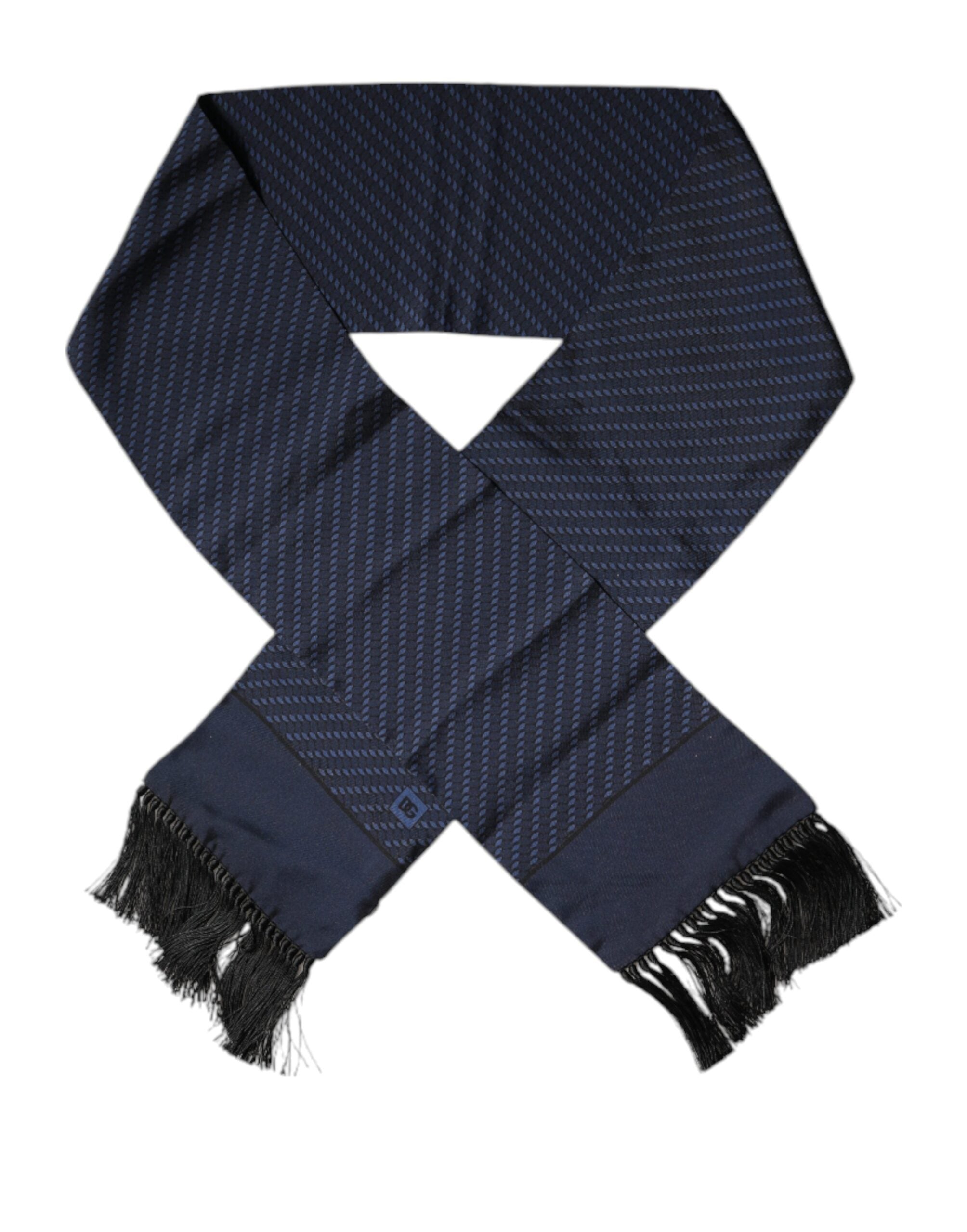 Foulard tour de cou à franges fantaisie bleu foncé Dolce &amp; Gabbana