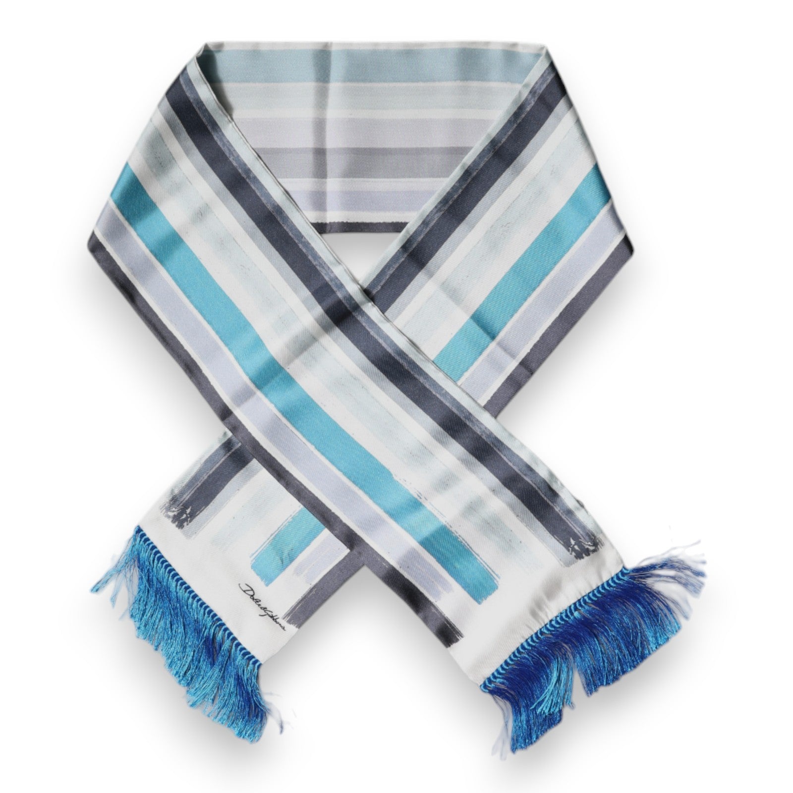 Foulard portefeuille à franges en soie à rayures blanches et bleues Dolce &amp; Gabbana