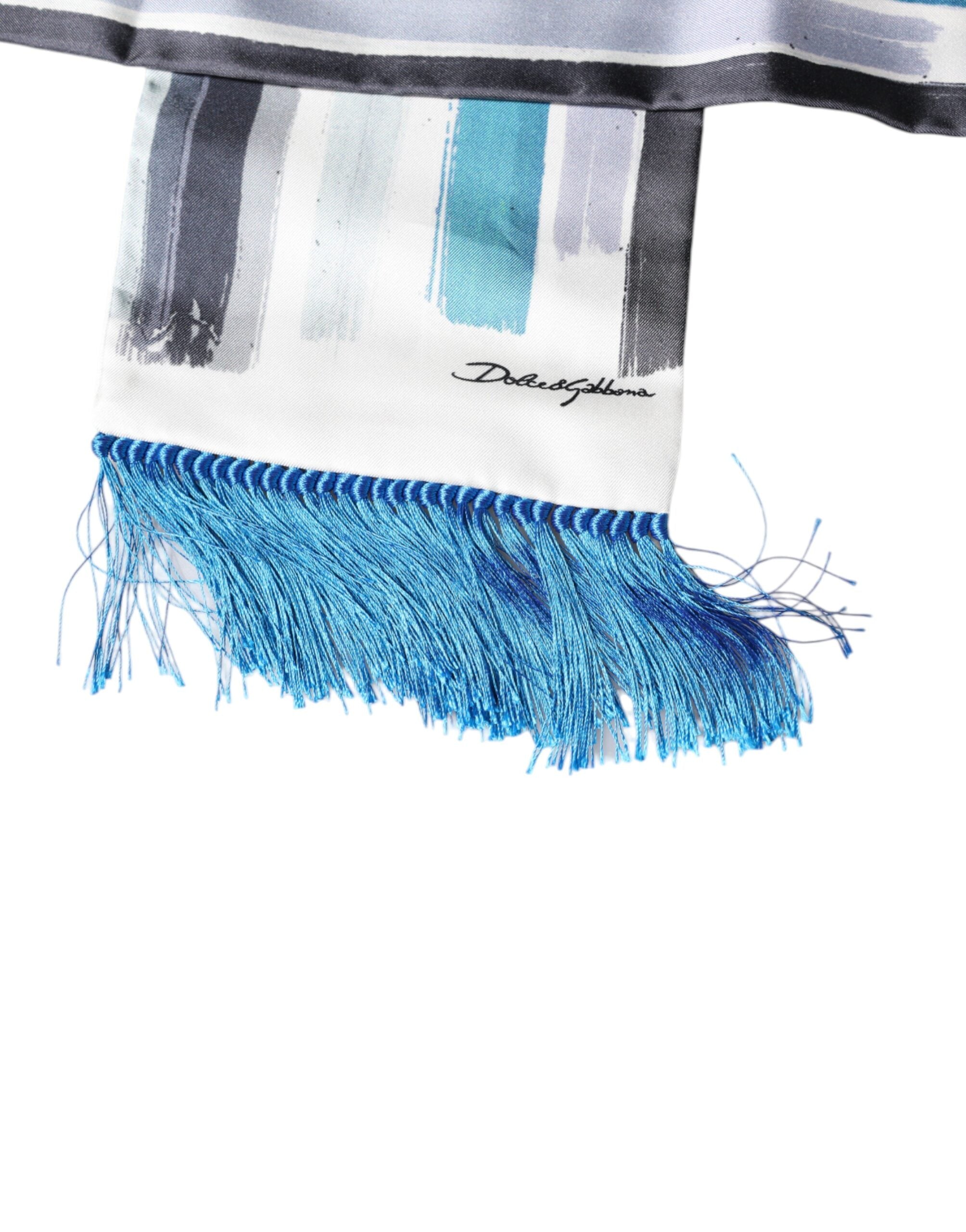 Foulard portefeuille à franges en soie à rayures blanches et bleues Dolce &amp; Gabbana