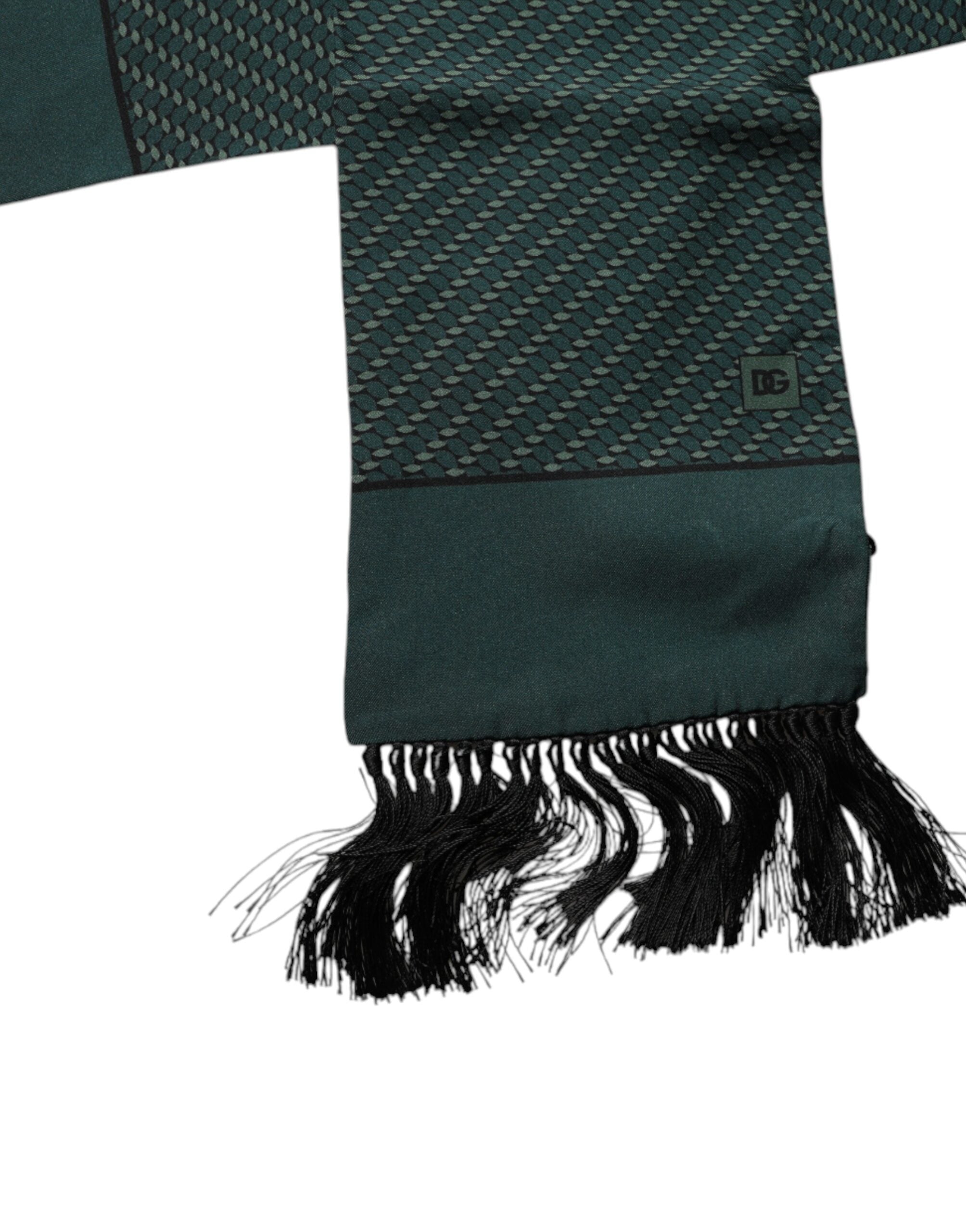 Foulard tour de cou à franges fantaisie vert foncé Dolce &amp; Gabbana