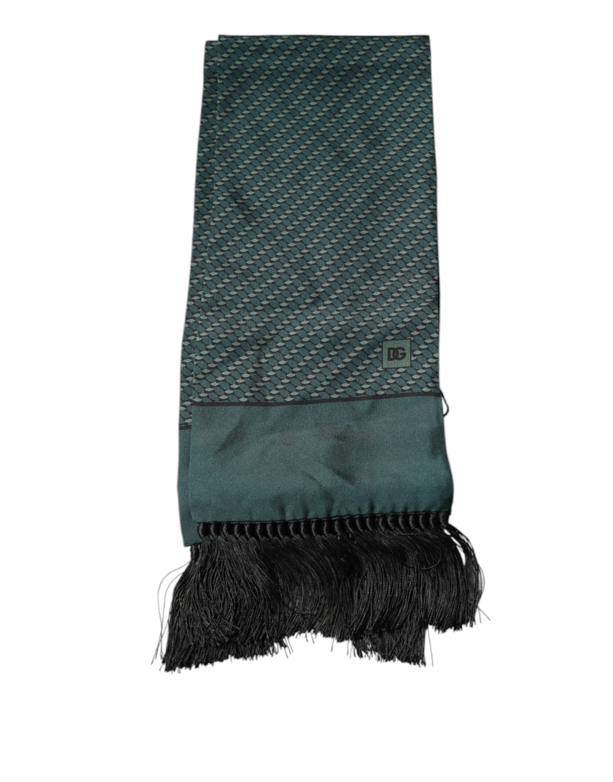 Foulard tour de cou à franges fantaisie vert foncé Dolce &amp; Gabbana