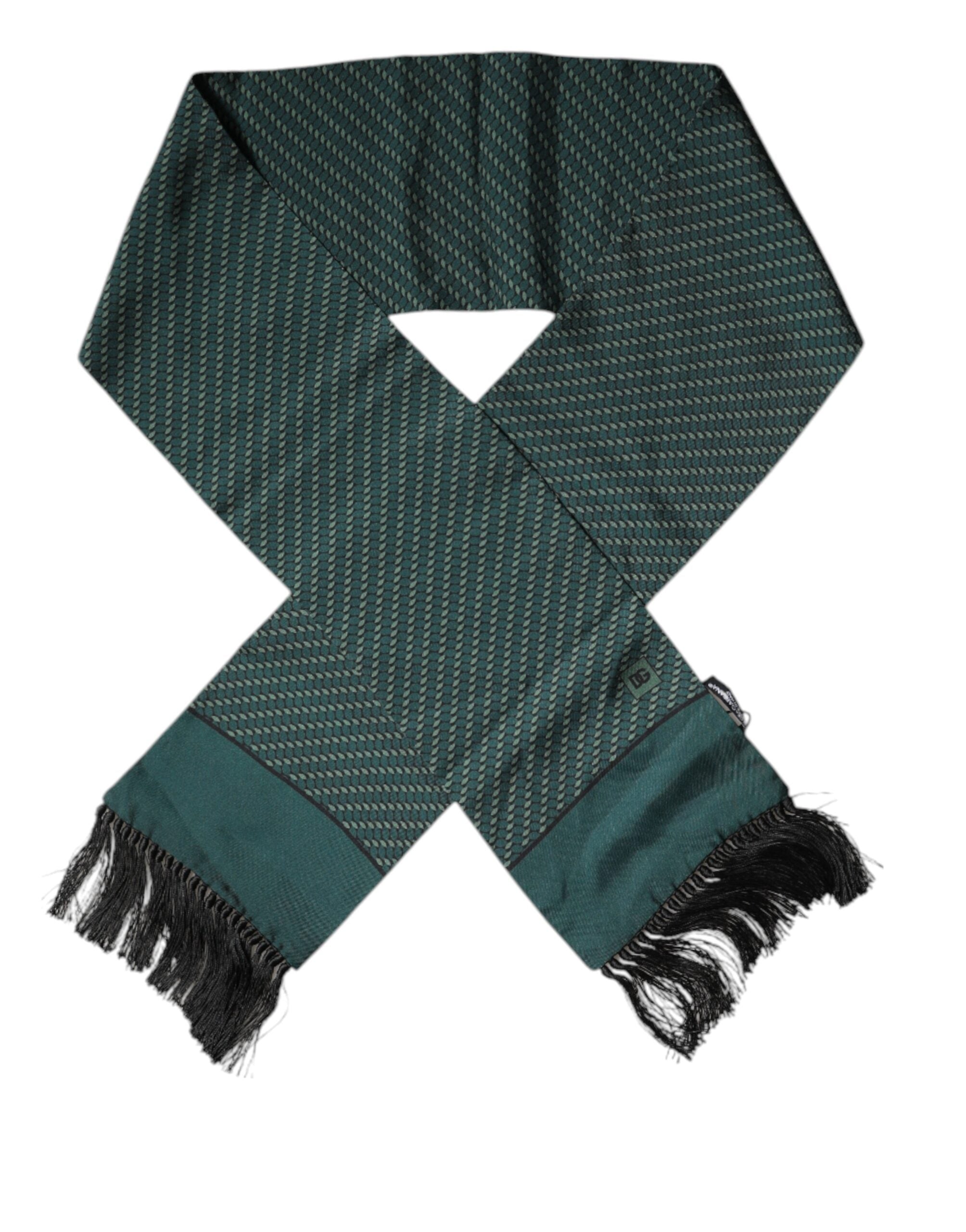 Foulard tour de cou à franges fantaisie vert foncé Dolce &amp; Gabbana