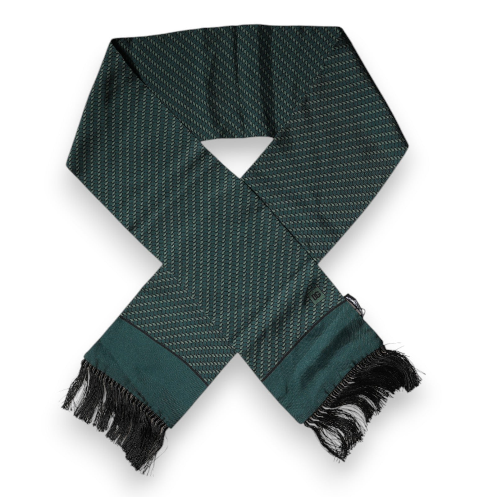 Foulard tour de cou à franges fantaisie vert foncé Dolce &amp; Gabbana