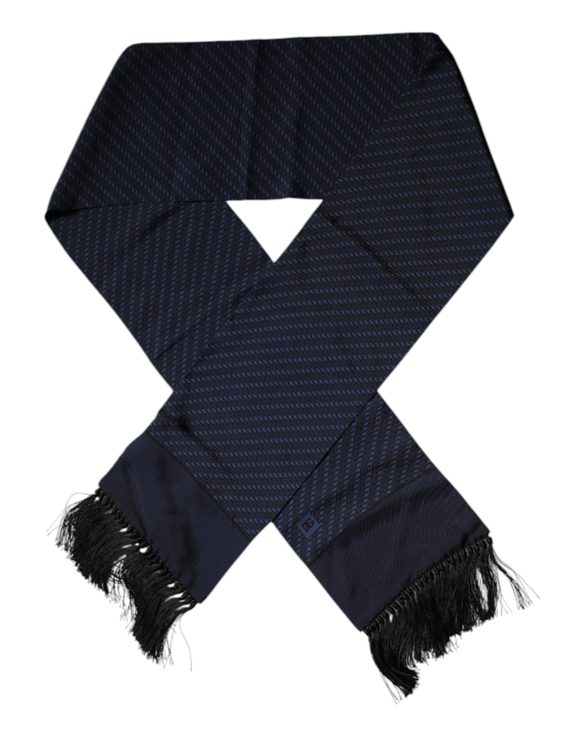 Foulard tour de cou à franges fantaisie bleu foncé Dolce &amp; Gabbana