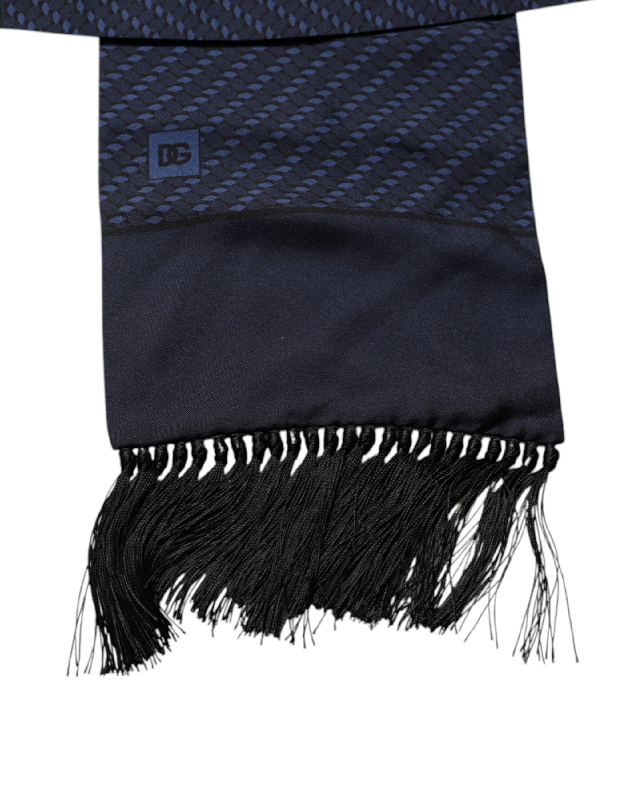 Foulard tour de cou à franges fantaisie bleu foncé Dolce &amp; Gabbana