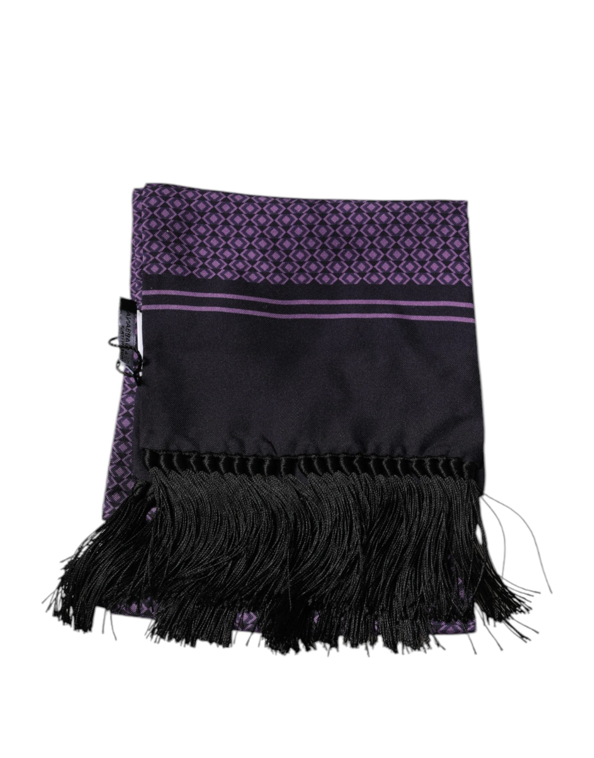 Foulard tour de cou à franges en soie fantaisie violette Dolce &amp; Gabbana