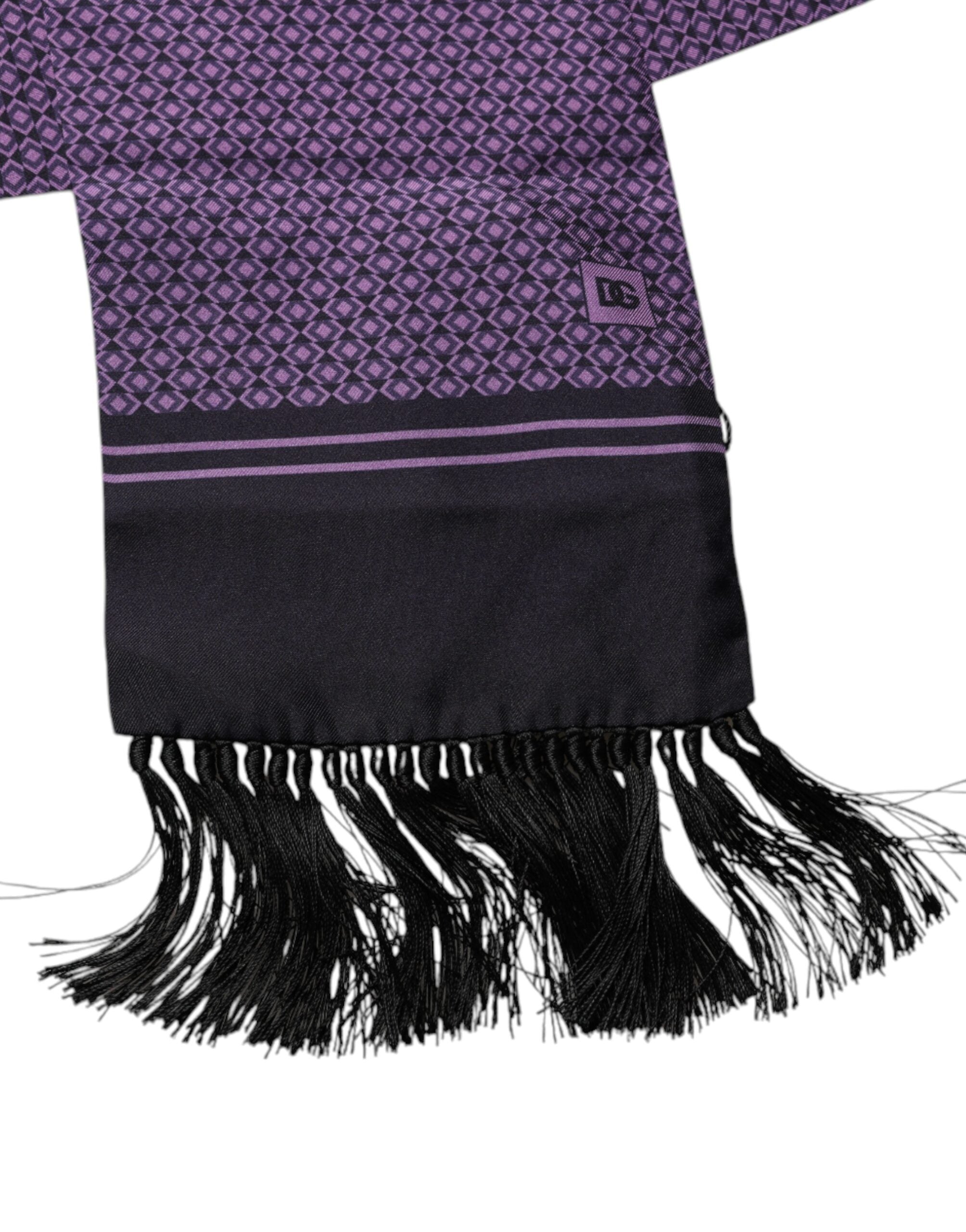 Foulard tour de cou à franges en soie fantaisie violette Dolce &amp; Gabbana