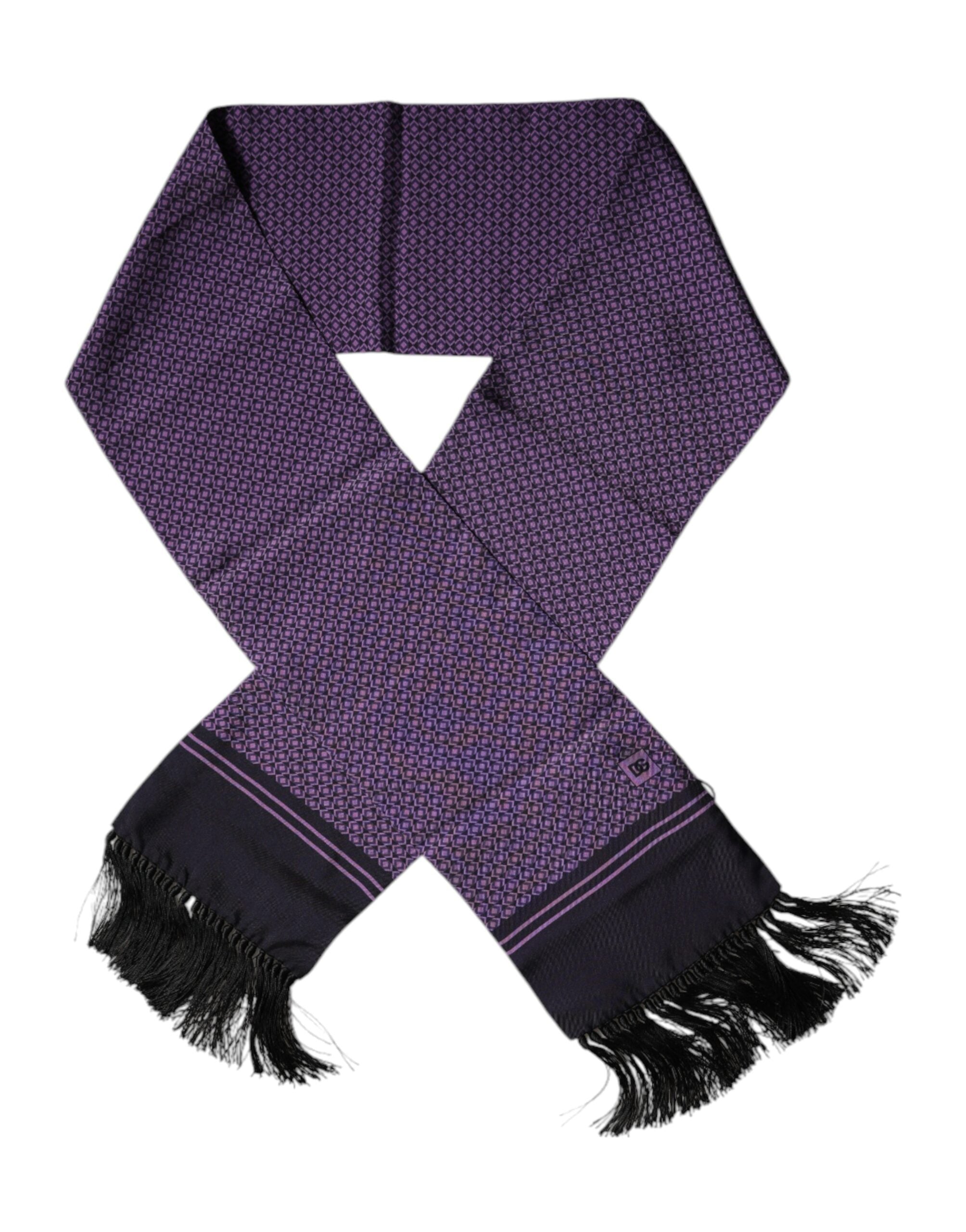 Foulard tour de cou à franges en soie fantaisie violette Dolce &amp; Gabbana