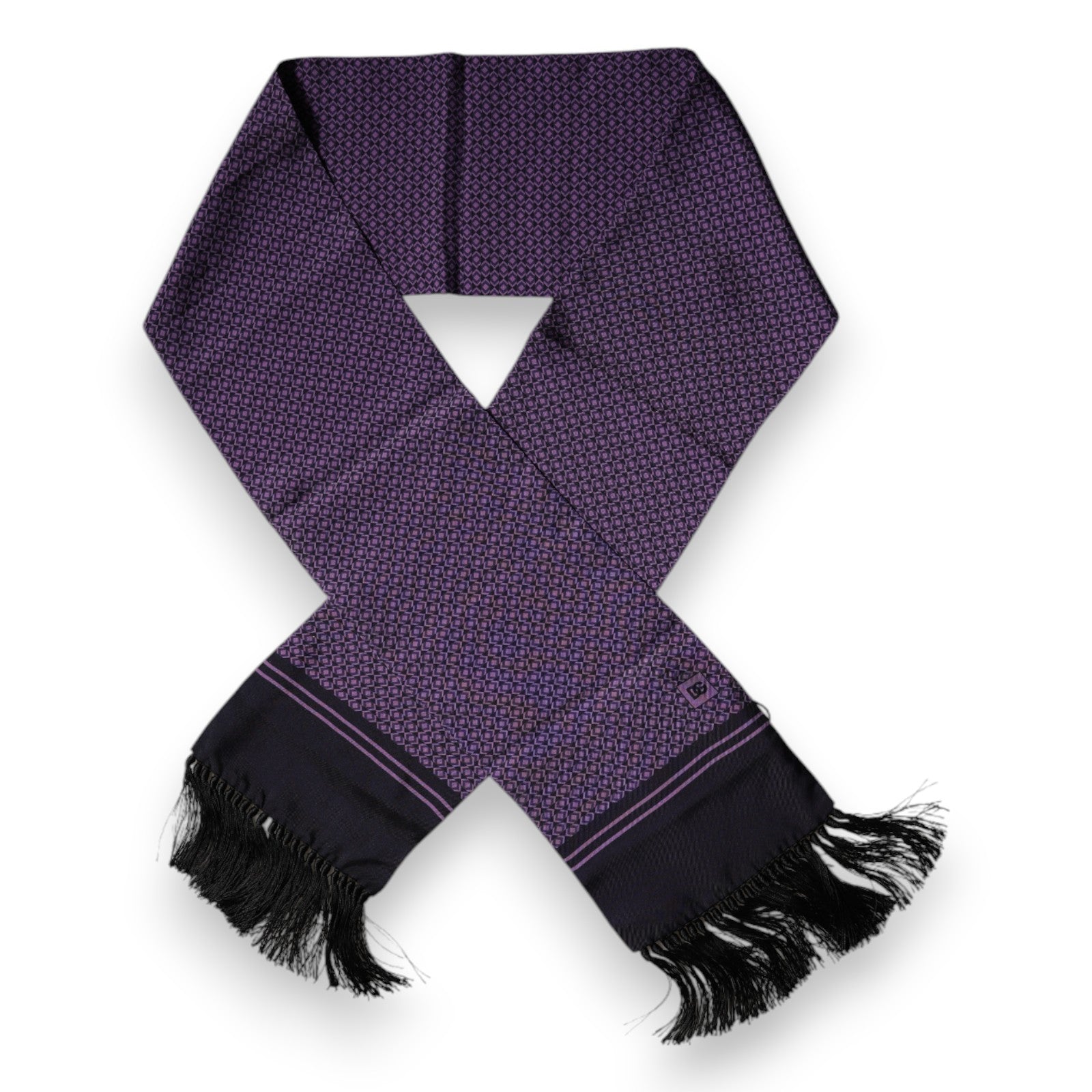 Foulard tour de cou à franges en soie fantaisie violette Dolce &amp; Gabbana
