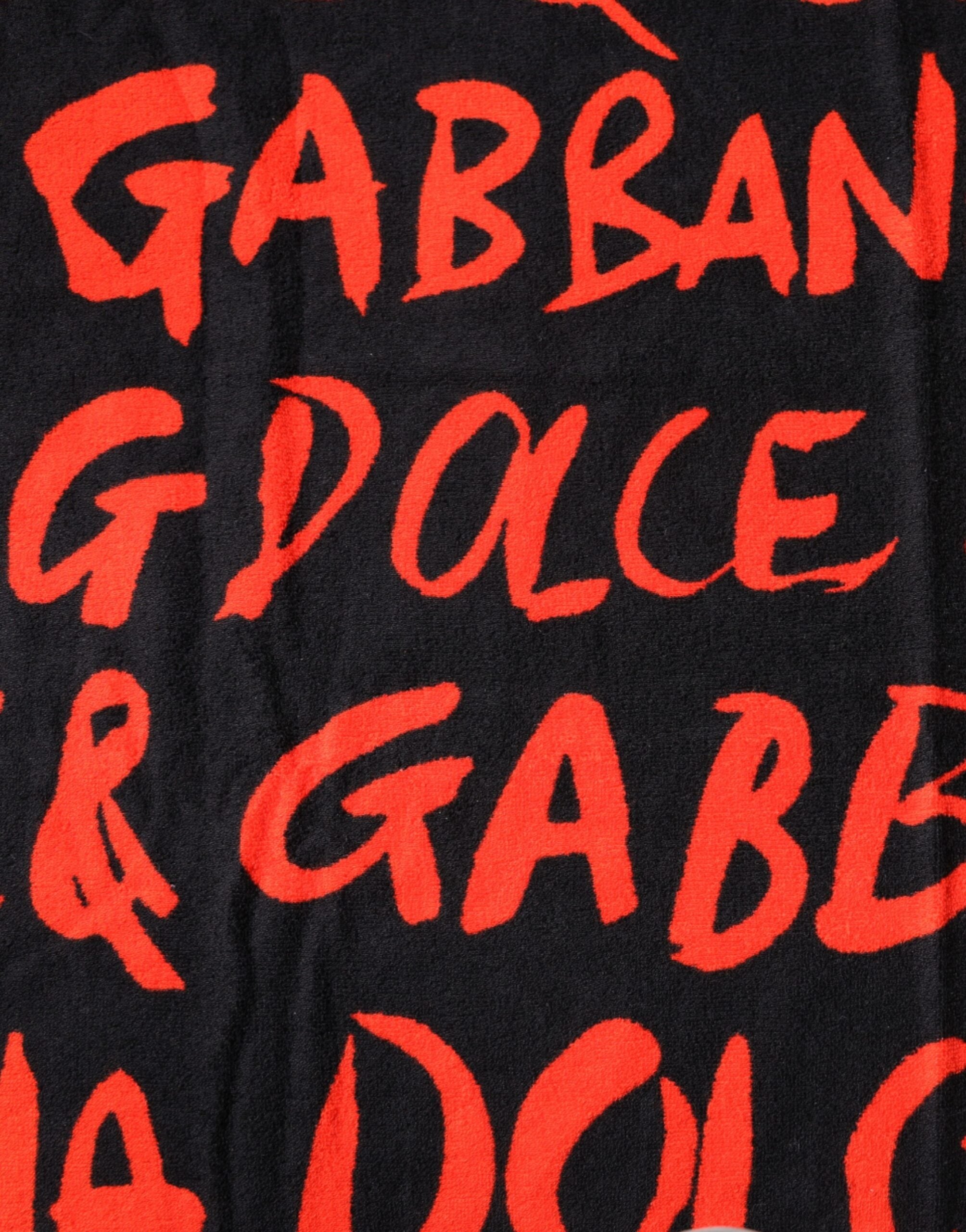 Serviette de plage en coton imprimé logo Dolce &amp; Gabbana noir et rouge