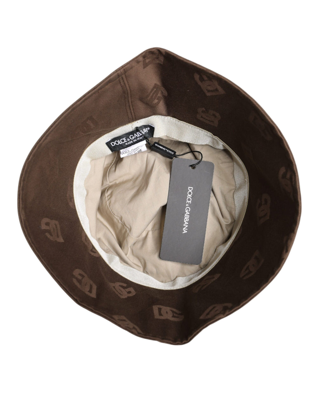 Casquette bob en coton monogramme avec logo marron Dolce &amp; Gabbana