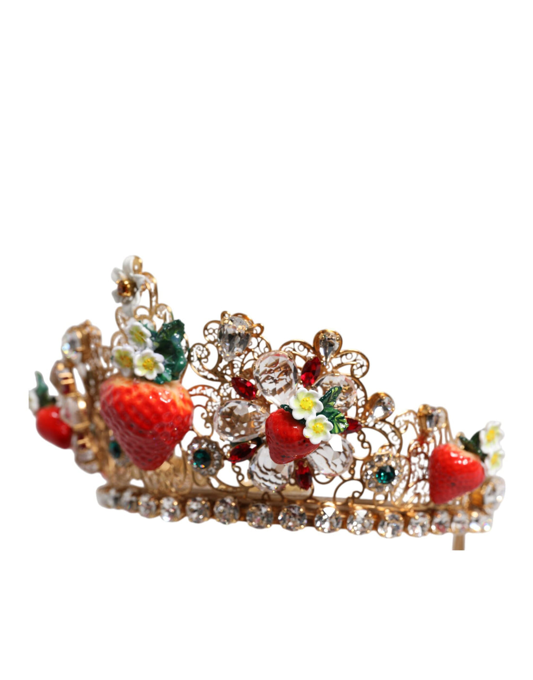 Dolce &amp; Gabbana – Mehrfarbige Tiara mit Blumen- und Erdbeermotiv und Kristallverzierung