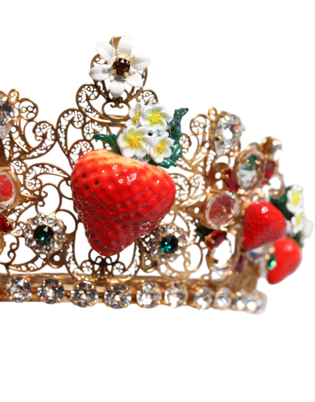 Dolce &amp; Gabbana – Mehrfarbige Tiara mit Blumen- und Erdbeermotiv und Kristallverzierung