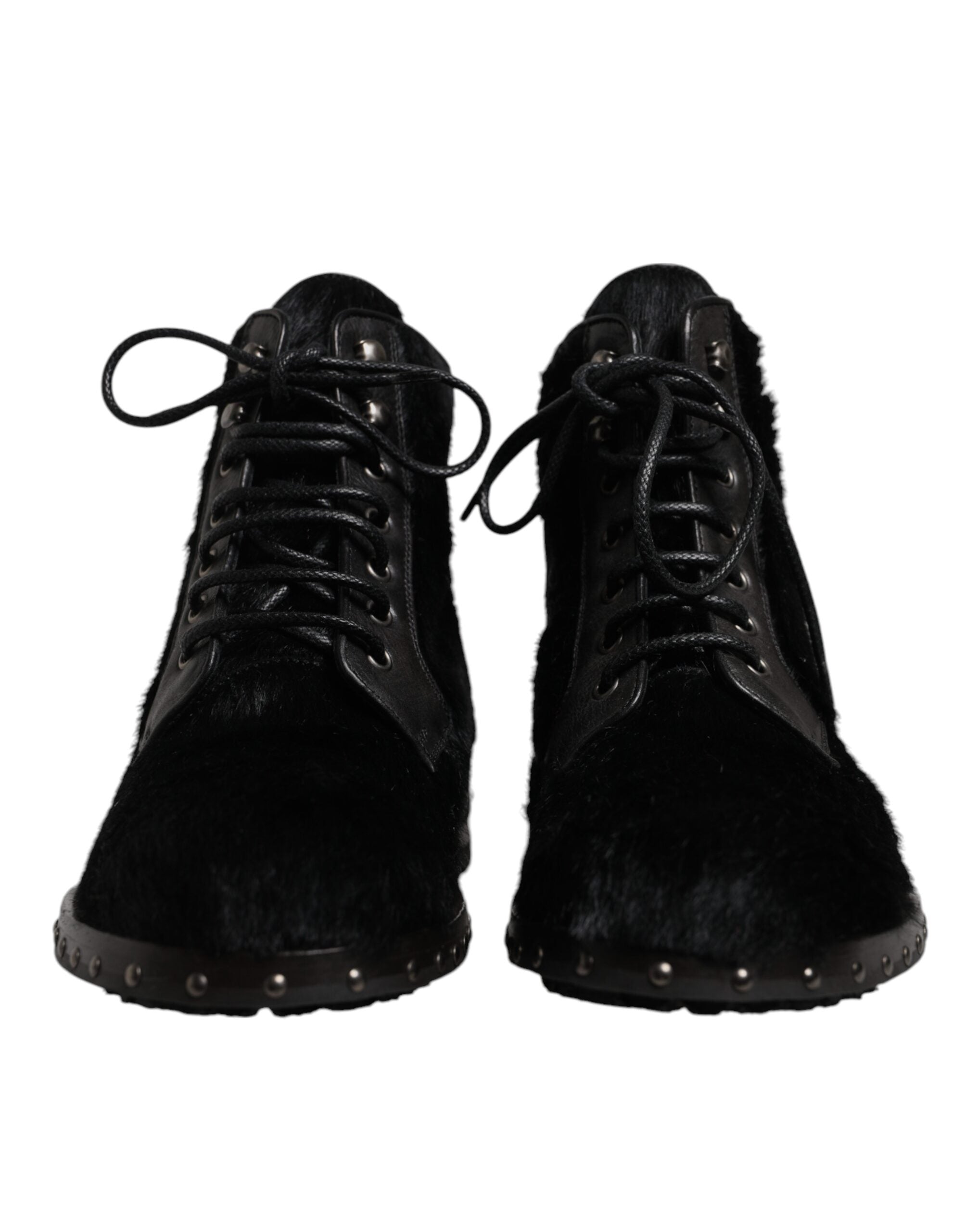 Dolce &amp; Gabbana – Schwarze, wadenlange Stiefel aus Leder im Pony-Stil