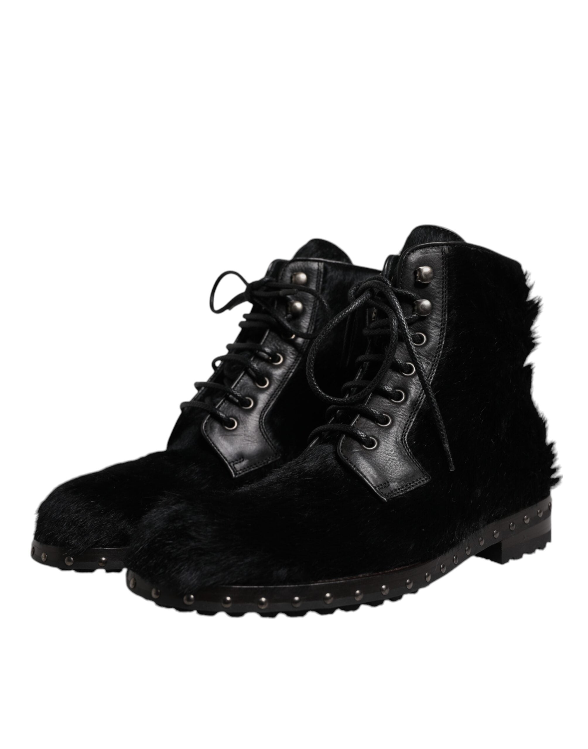 Dolce &amp; Gabbana – Schwarze, wadenlange Stiefel aus Leder im Pony-Stil