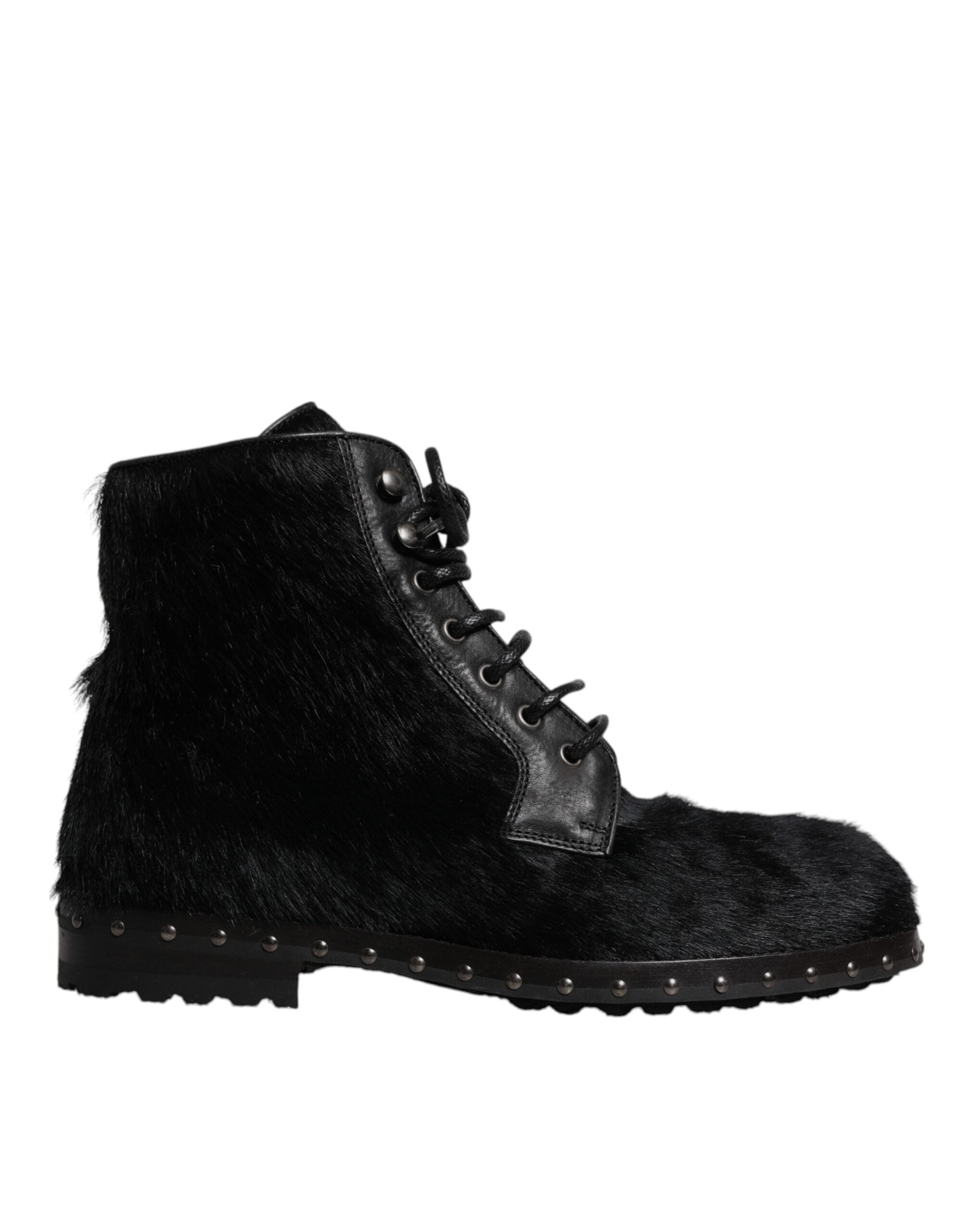 Dolce &amp; Gabbana – Schwarze, wadenlange Stiefel aus Leder im Pony-Stil