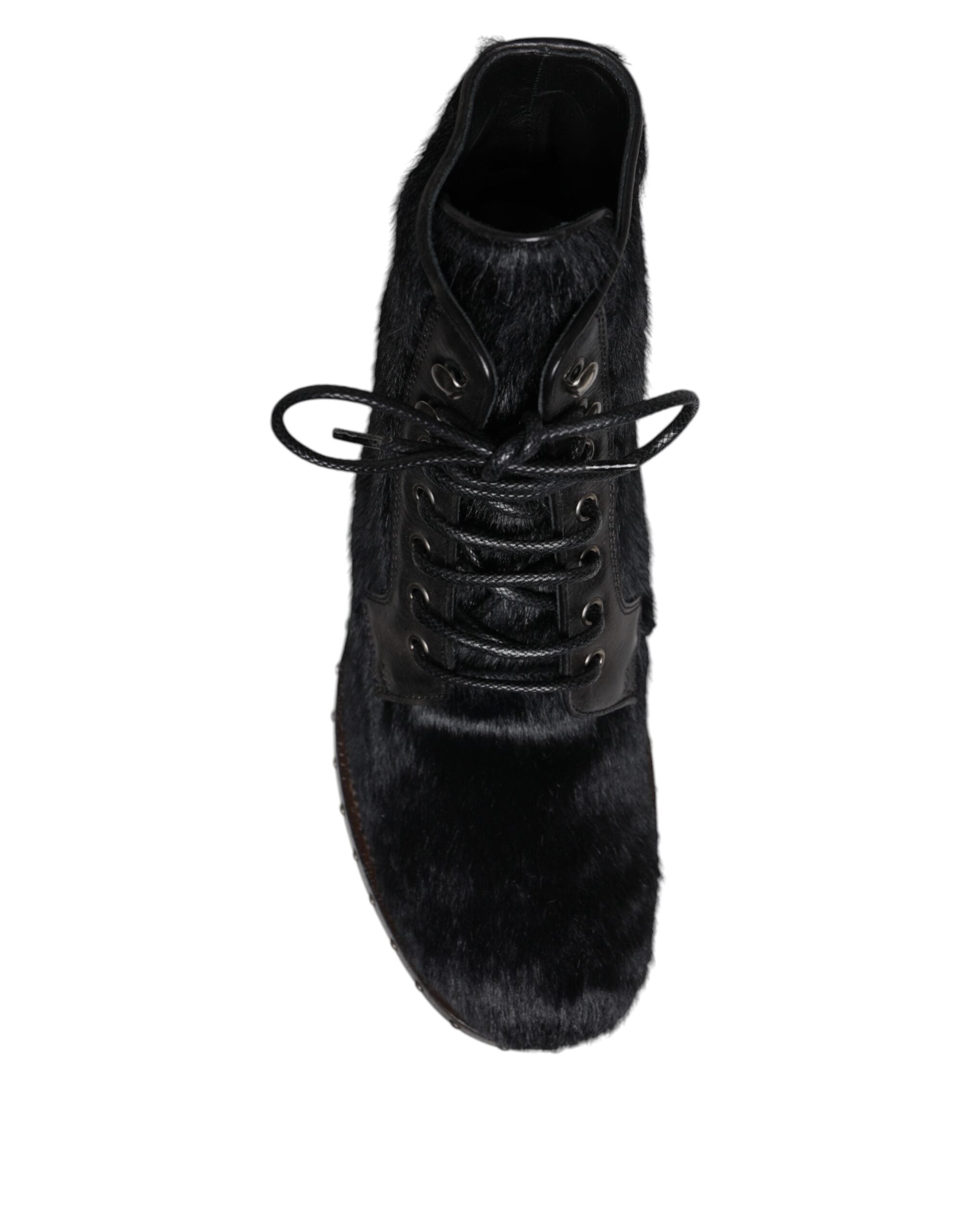 Dolce &amp; Gabbana – Schwarze, wadenlange Stiefel aus Leder im Pony-Stil