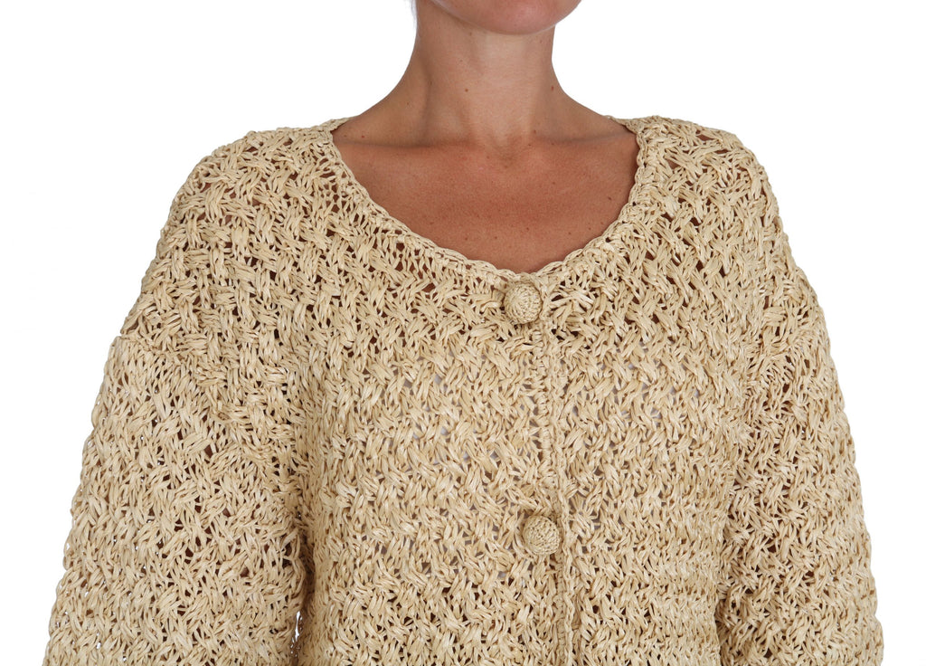 Dolce &amp; Gabbana Schicke beige Häkel-Strickjacke aus Bast