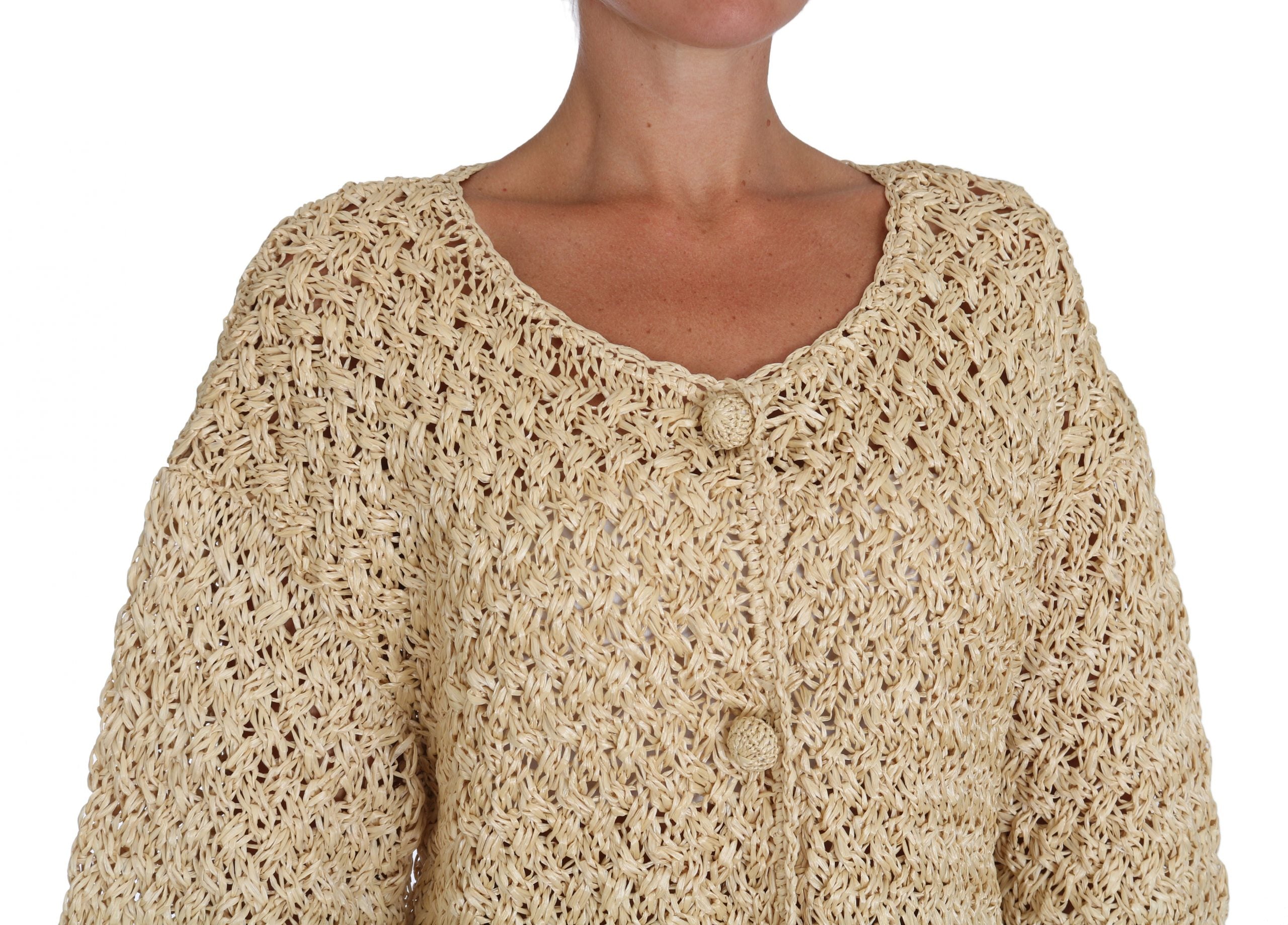 Dolce &amp; Gabbana Schicke beige Häkel-Strickjacke aus Bast