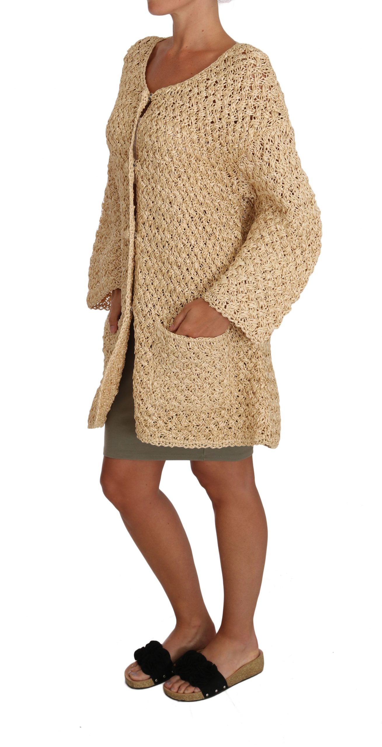 Dolce &amp; Gabbana Schicke beige Häkel-Strickjacke aus Bast