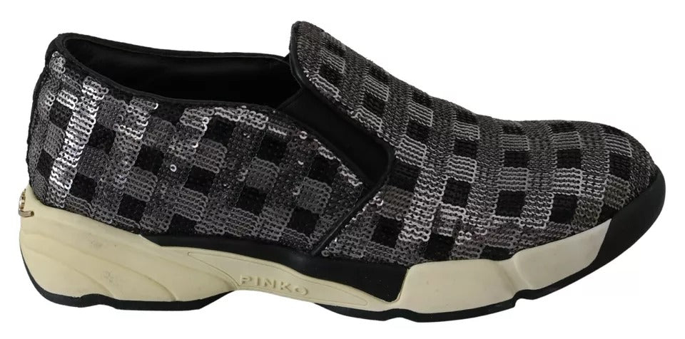 PINKO Silber-Schwarze Slip-on-Sneakers im Sequence-Design