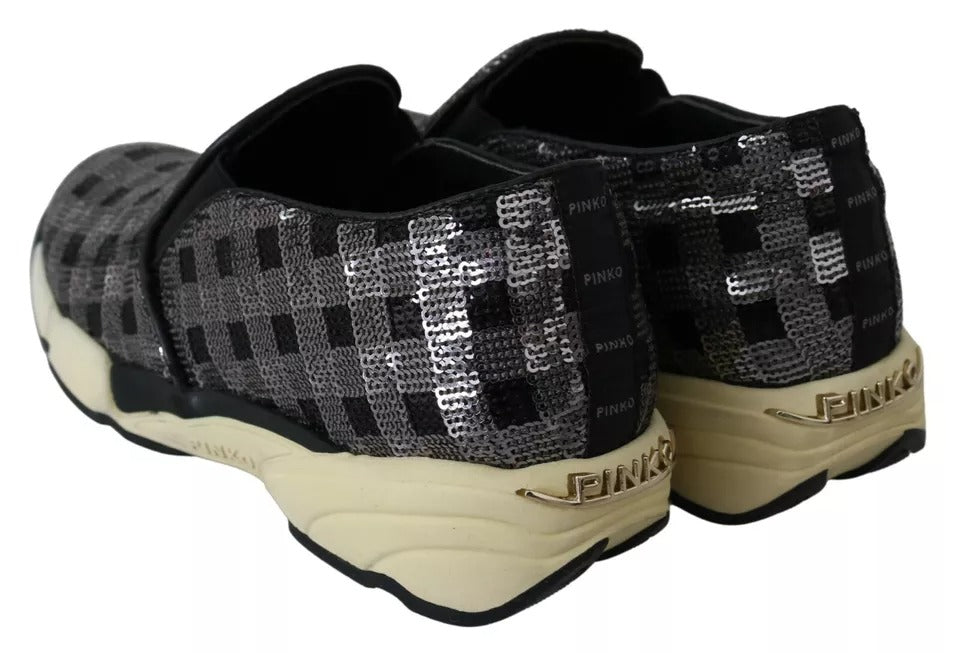 PINKO Silber-Schwarze Slip-on-Sneakers im Sequence-Design