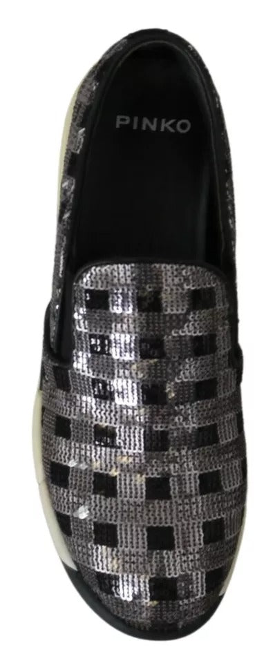 PINKO Silber-Schwarze Slip-on-Sneakers im Sequence-Design
