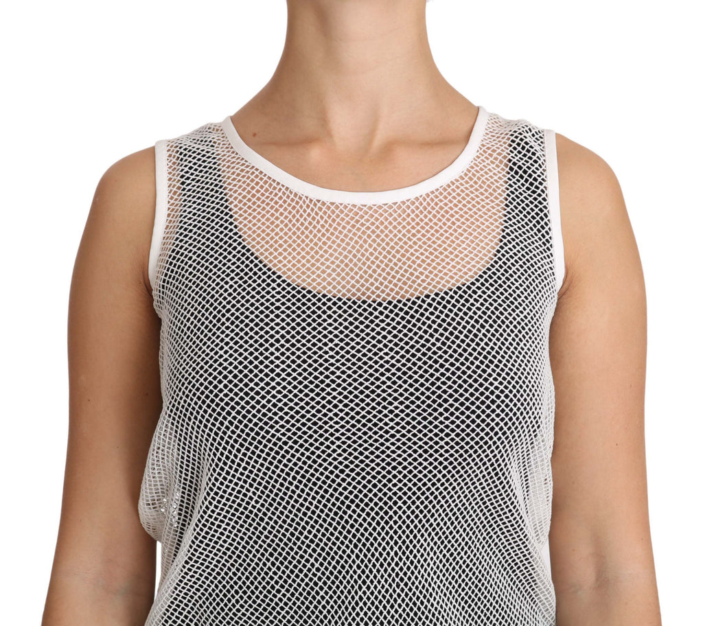 Dolce & Gabbana White Net  Transparent Sleeveless Tank Top