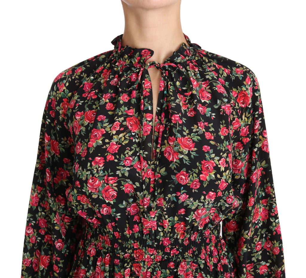 Dolce &amp; Gabbana Elegantes schwarzes Seidenhemd mit Blumenmuster