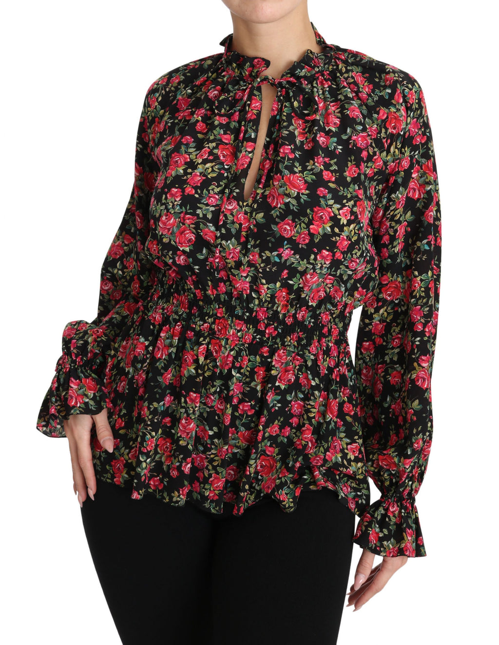 Dolce &amp; Gabbana Elegantes schwarzes Seidenhemd mit Blumenmuster