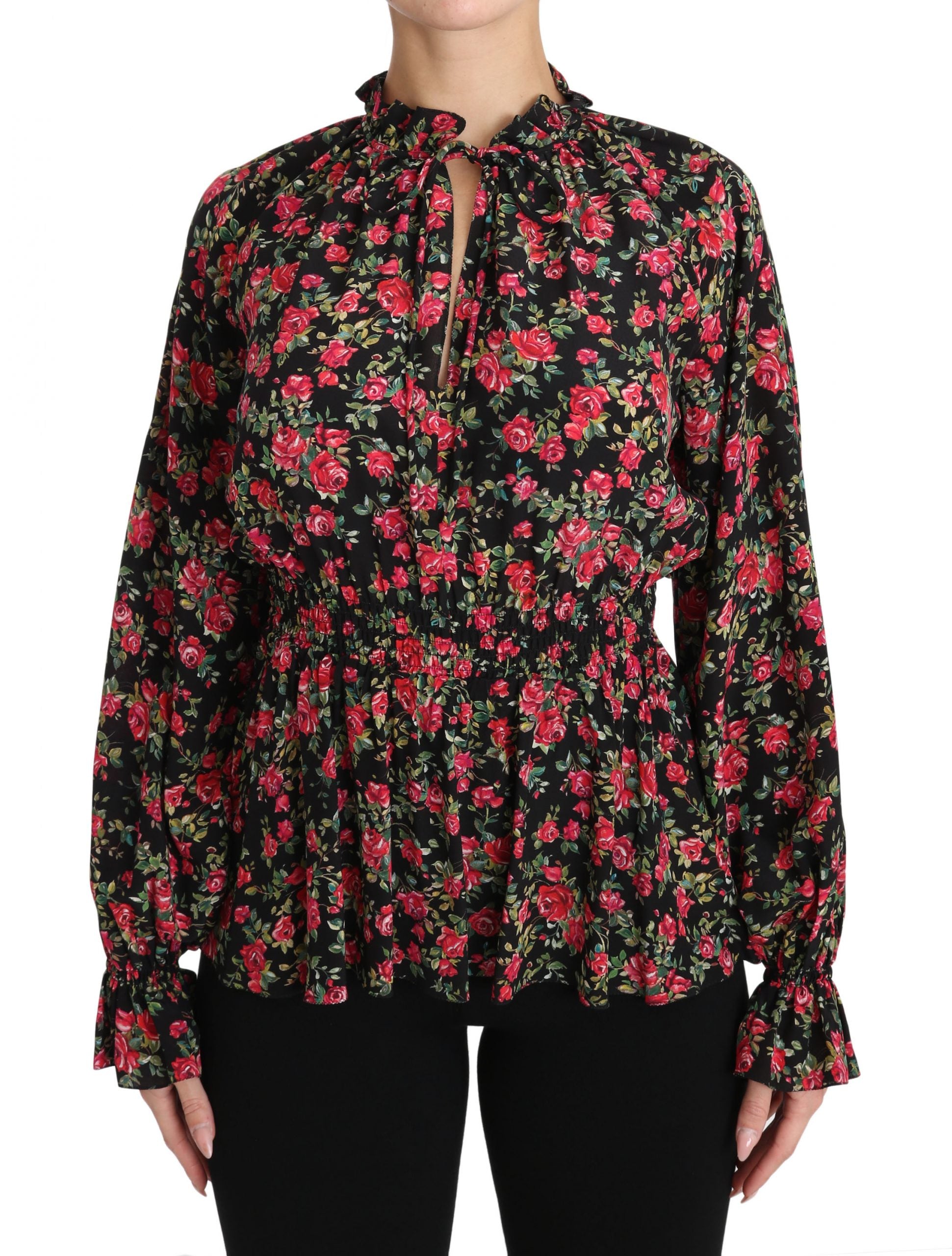 Dolce &amp; Gabbana Elegantes schwarzes Seidenhemd mit Blumenmuster