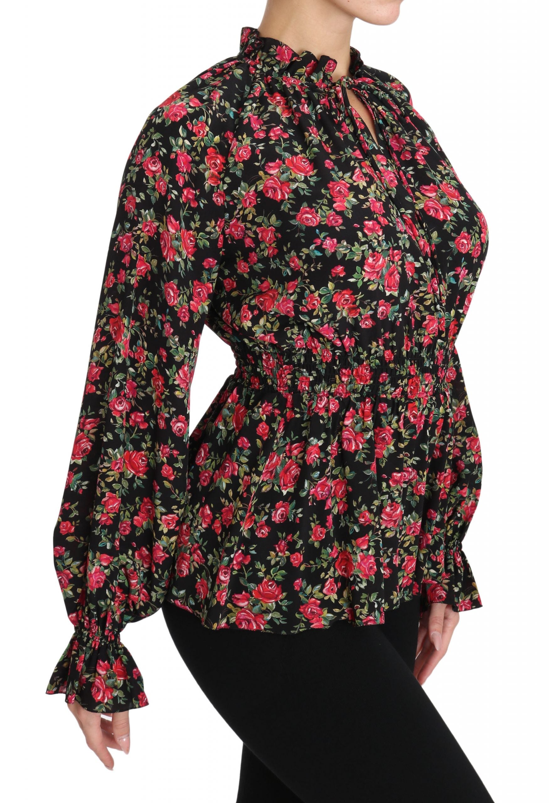 Dolce &amp; Gabbana Elegantes schwarzes Seidenhemd mit Blumenmuster